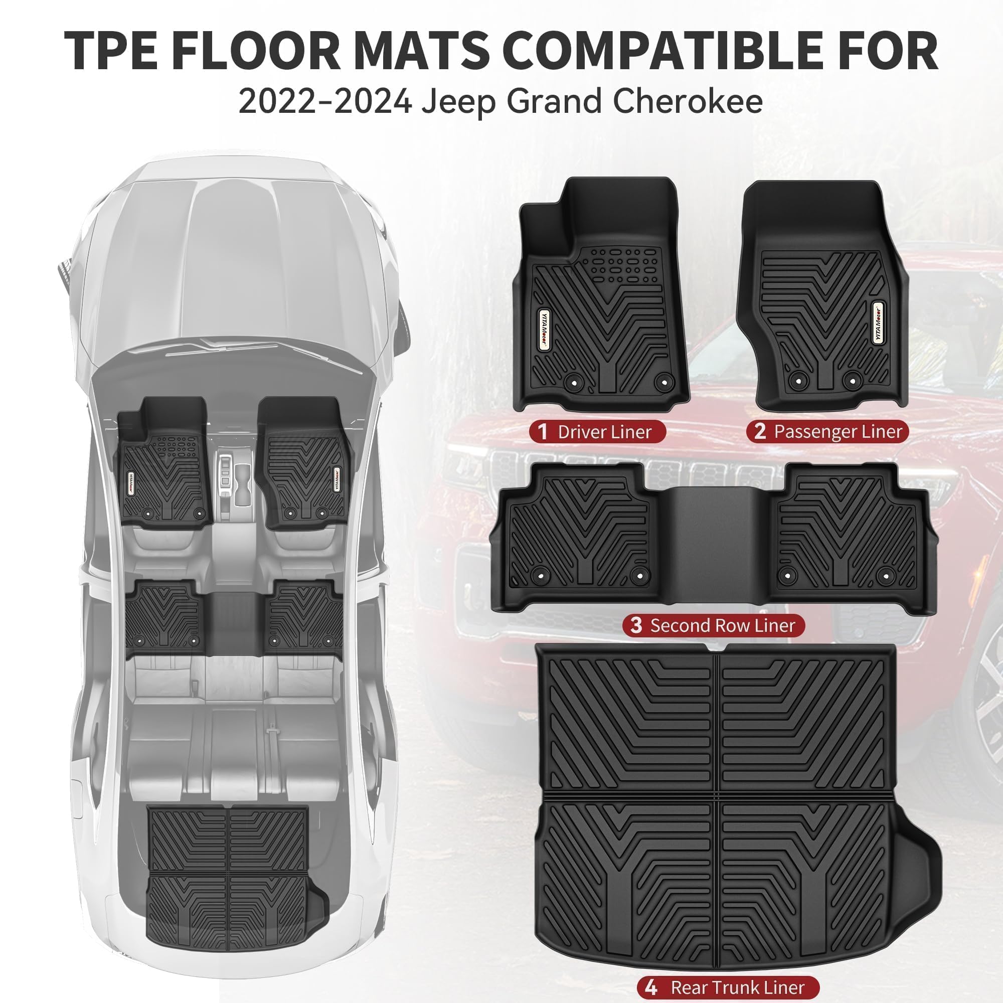 Yitamotor Floor Mats And Cargo Mats For 2022 2023 2024 2025 Jeep Grand Cherokee (Include 4Xe Not For L Or Wk), Tpe All Weather 1