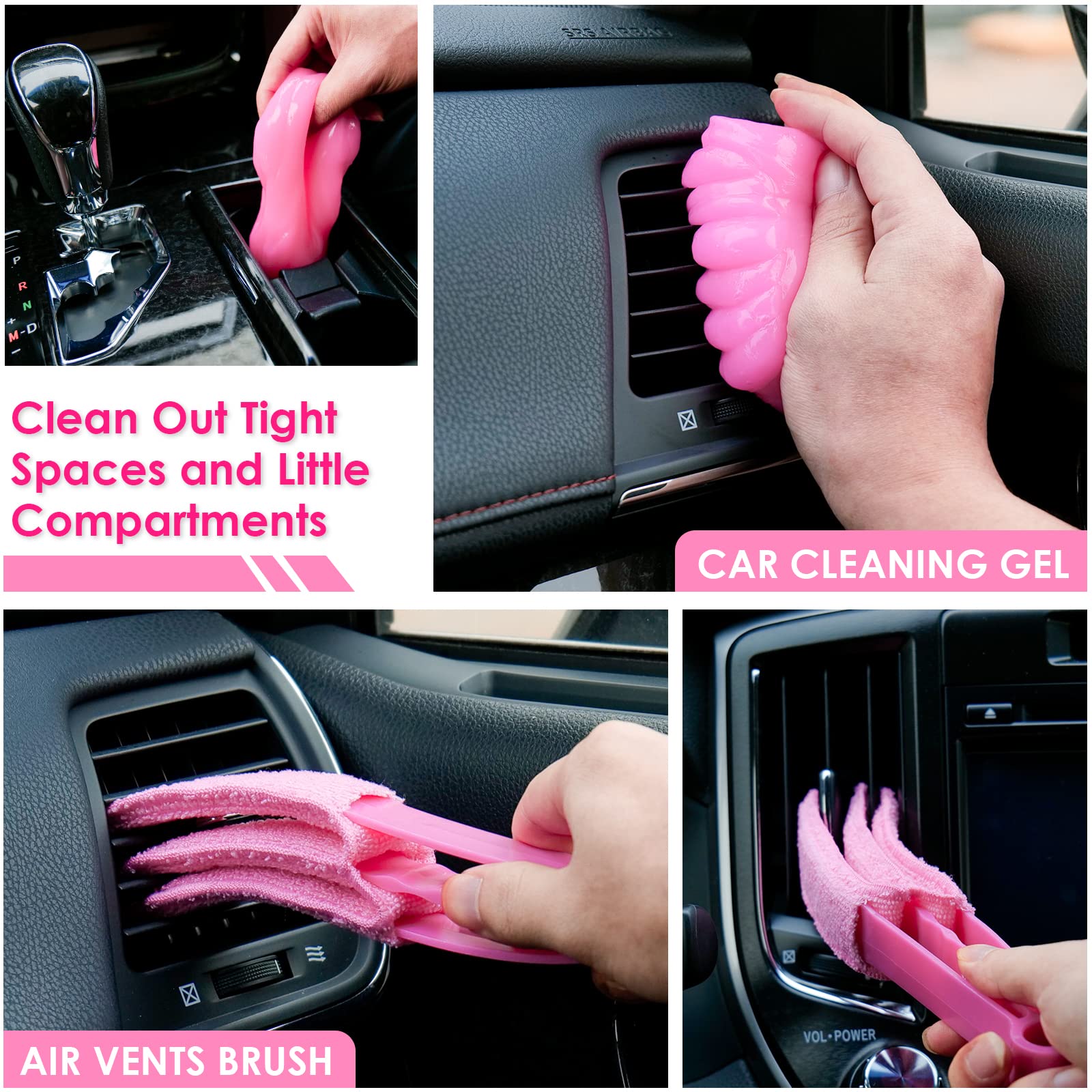 Vioview Pink Car Cleaning Kit, Car Detailing Kit Interior Cleaner With Windshield Cleaning Tool, Detailing Brush Set, Cleaning G
