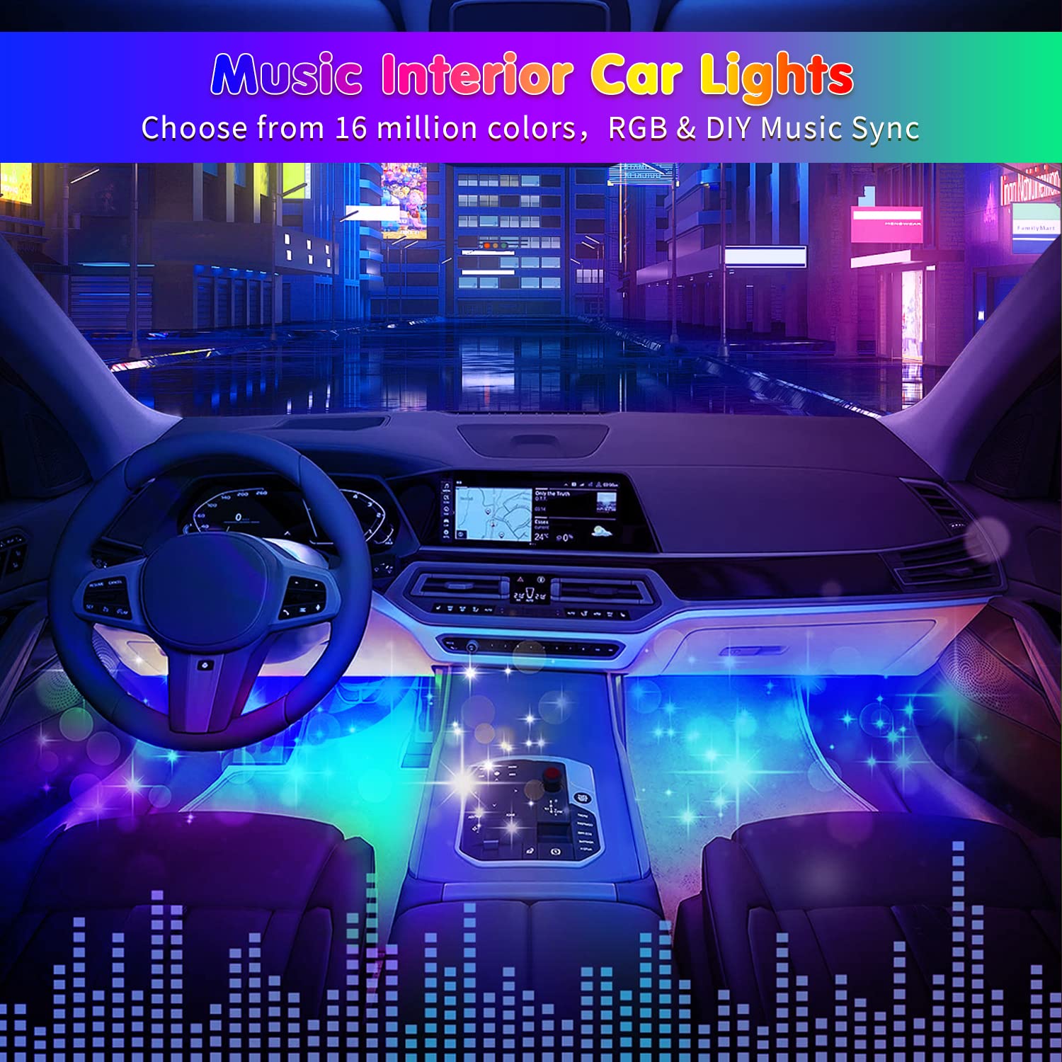 Rgb 72 Led Interior Car Strip Lights With Smart App Control, 2 Lines Design Music Sync Under Dash Footwell Neon Internal Lightin
