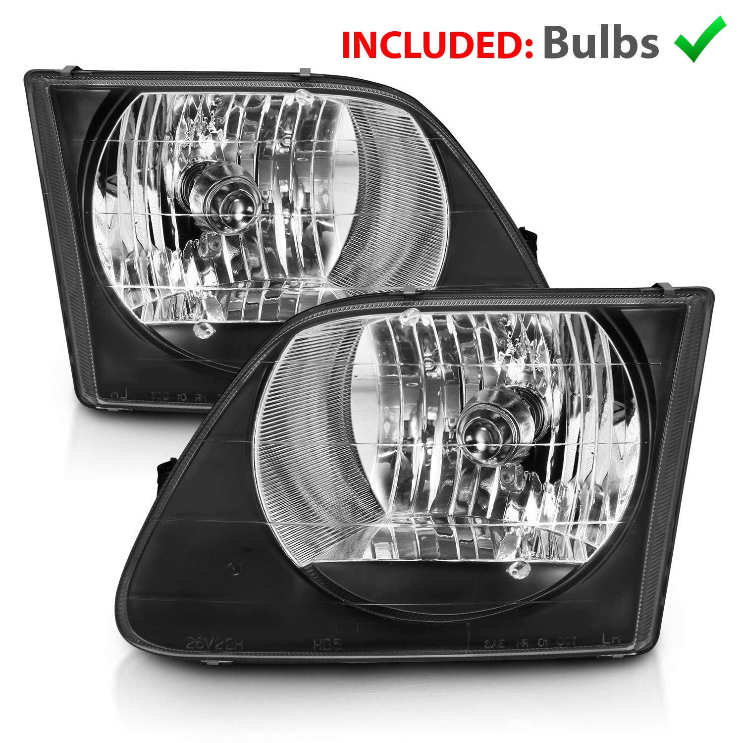 Amerilite G2 Black Main High/Low Beam Replacement Headlights For 1997-2003 Ford F-150 - Passenger And Driver Side