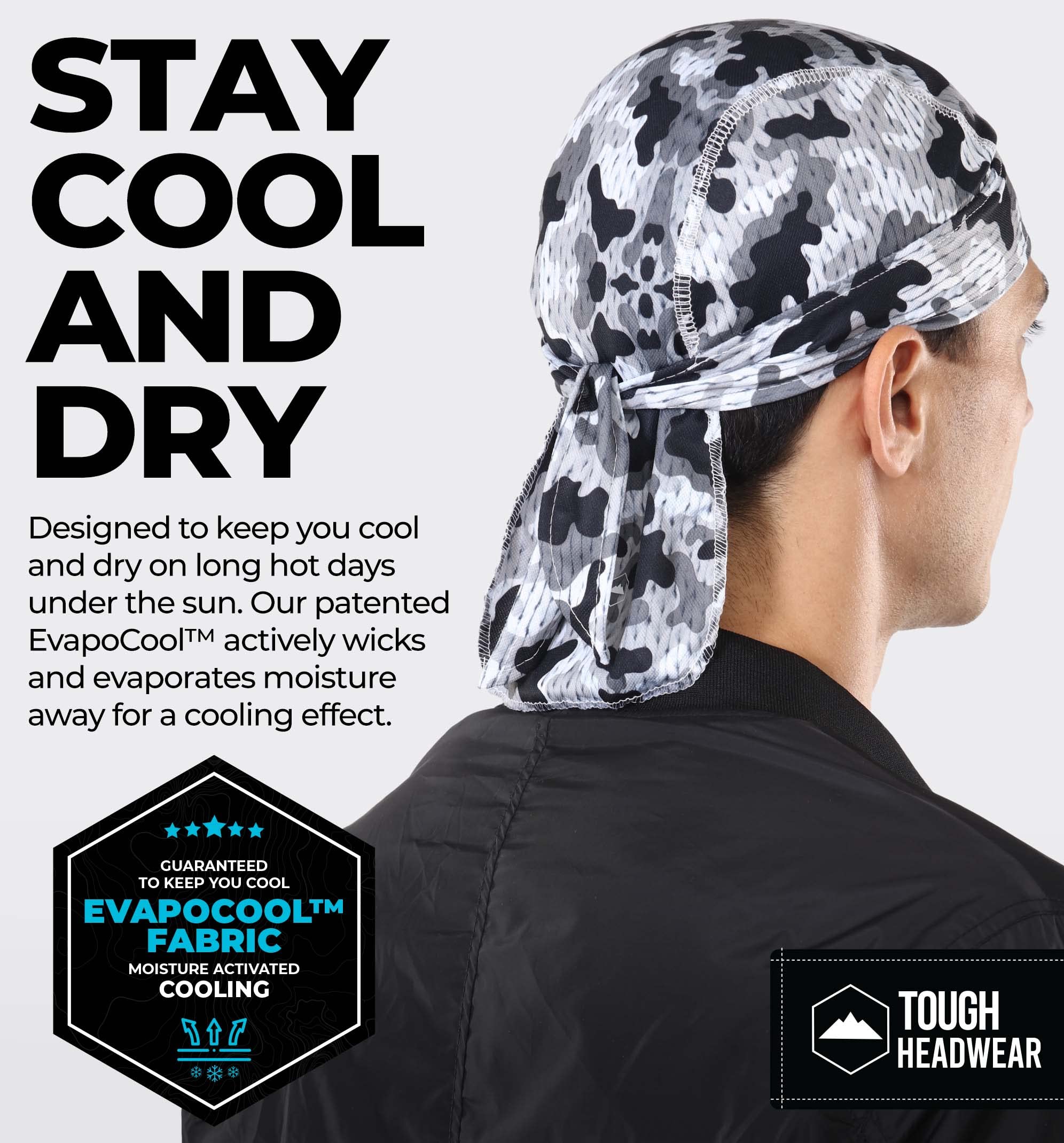 Tough Headwear Cooling Helmet Liners - Do Rag Skull Caps For Men - Cooling Head Wraps, Hard Hat Liner - Motorcycle Pirate Bandan