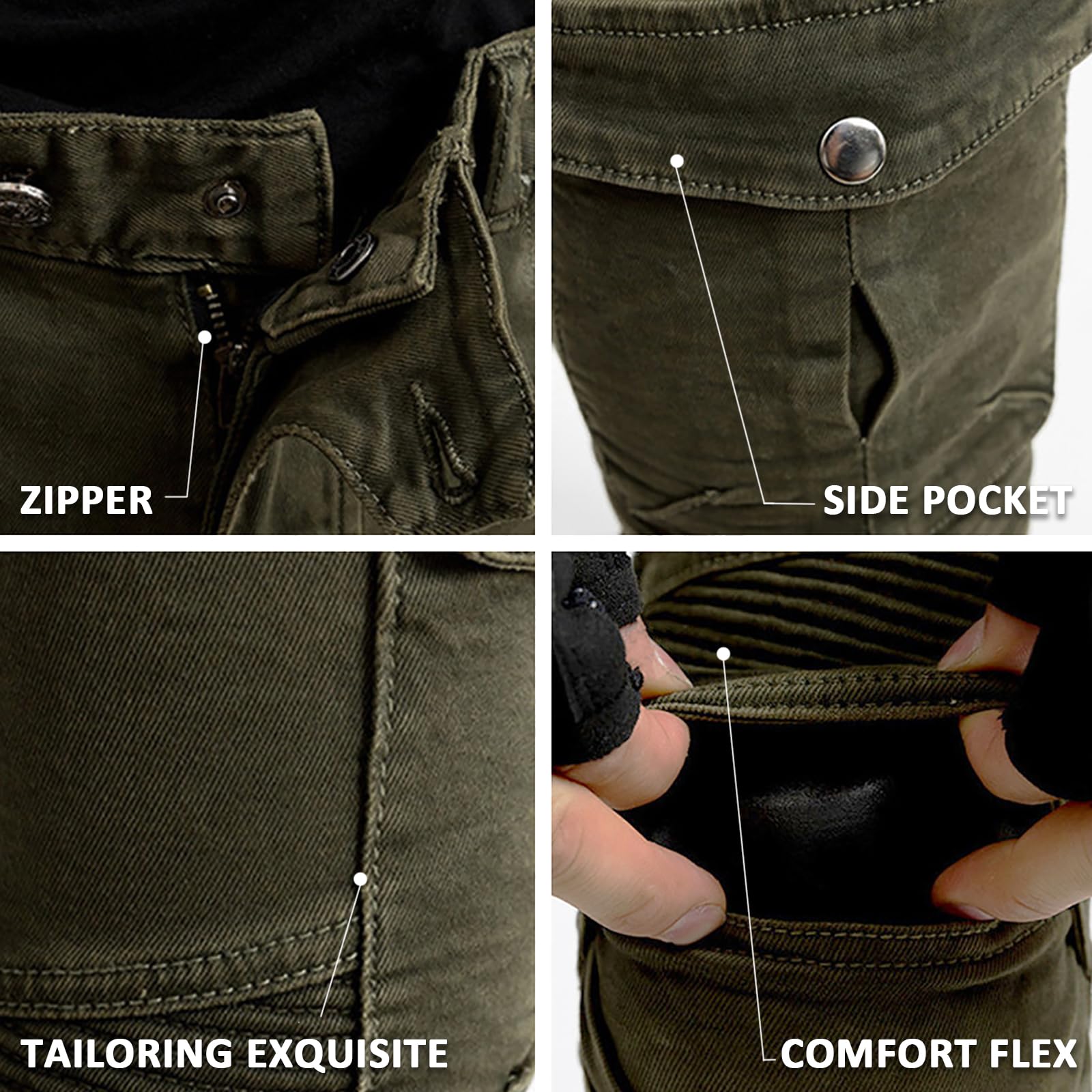 LOMENG Motorcycle Pants Riding Jeans Biker Motorbike Pants with CE Removable Armored for Men Military Green EU32 32 Regular