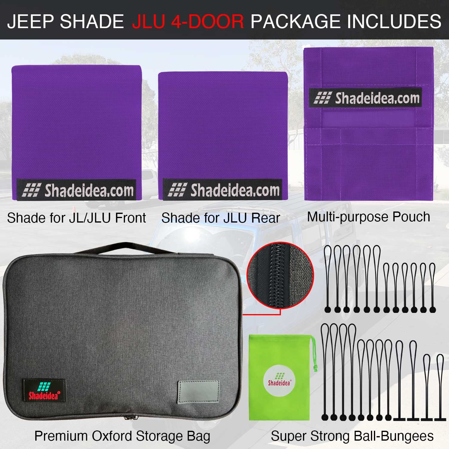 Shadeidea Sun Shade Top For Jeep Wrangler Jl Unlimited (2018-2023) 4 Door Front And Rear 2 Piece-Purple Mesh Screen Sunshade Jlu
