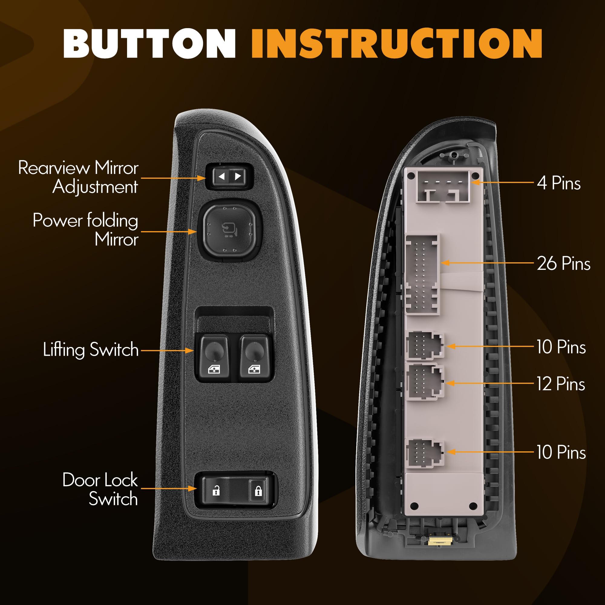 15883322 Driver Side Power Window Switch and Black Bezel Assembly with Folding Mirror Switch Fit for 2003-2007 Chevrolet Silvera