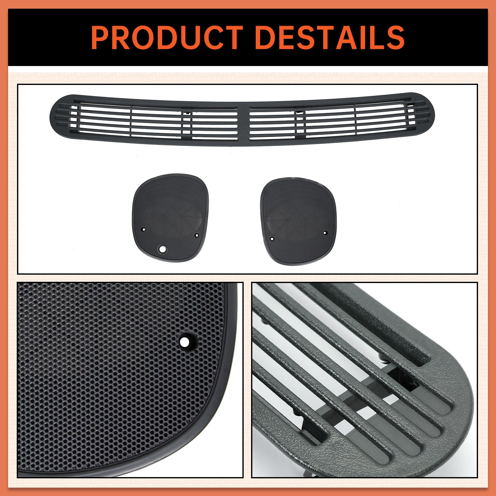 Ecotric Dash Defrost Vent Cover& Speaker Grill Set Compatible With 1998-2005 Chevy Chevrolet S10 Gmc Jimmy Sonoma Oldsmobile Bra