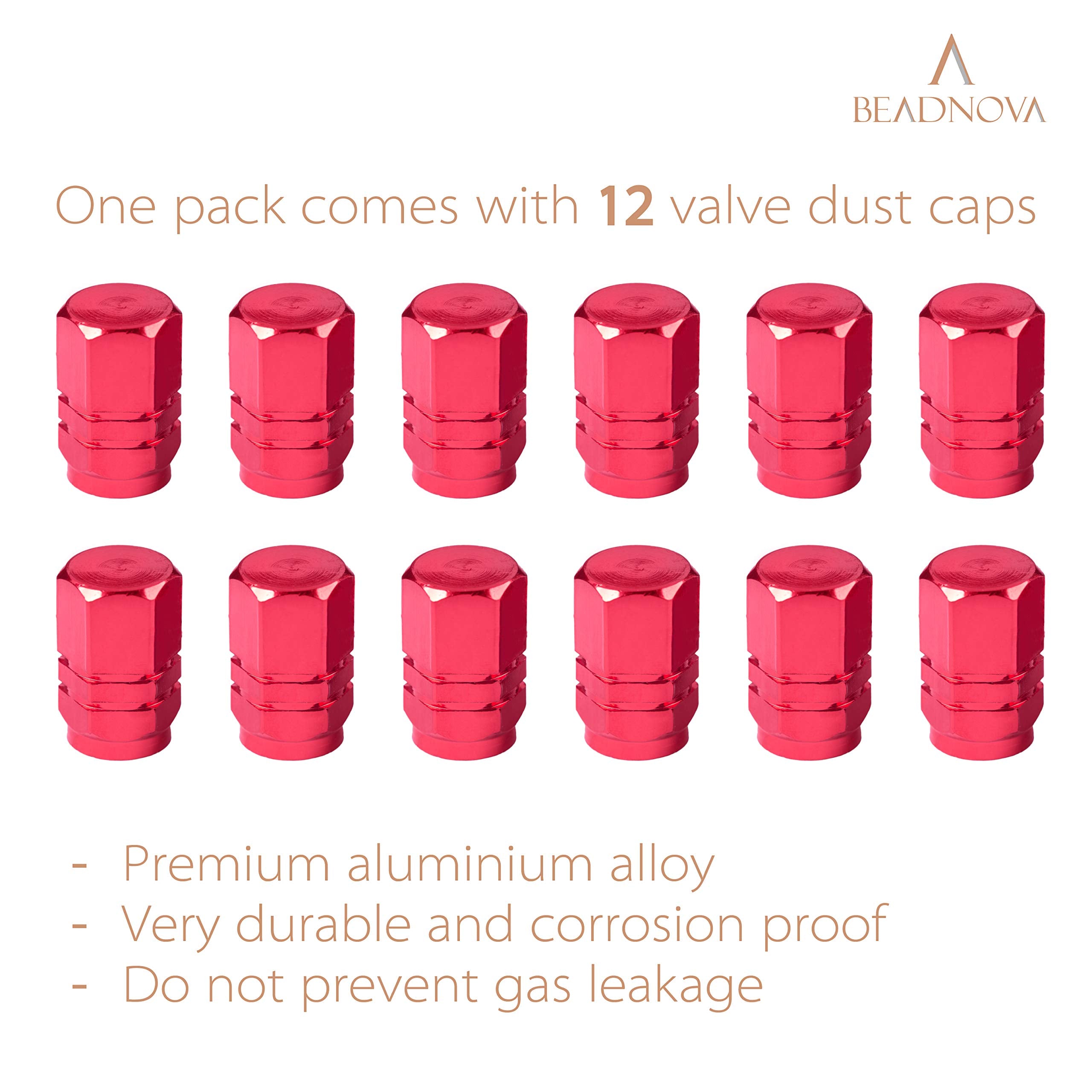 Beadnova Valve Stem Caps Aluminum Chrome Caps For Tires Valve Caps (12Pcs Pack,Red)