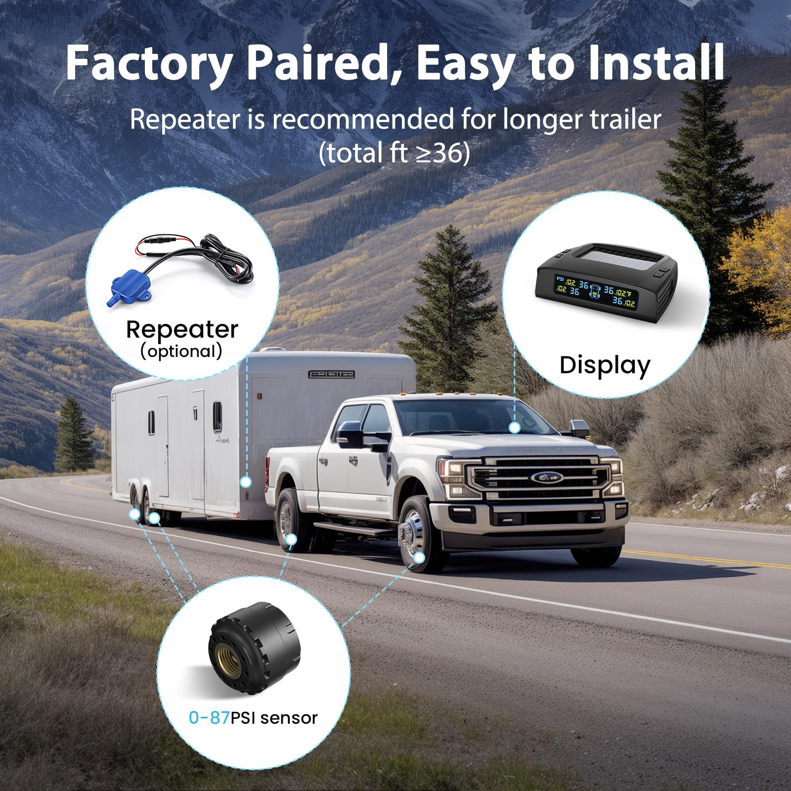 Tymate Rv Tire Pressure Monitoring System, Tire Pressure Monitor System With Solar Charge, Trailer Tpms With 4 Sensors & 5 Alarm