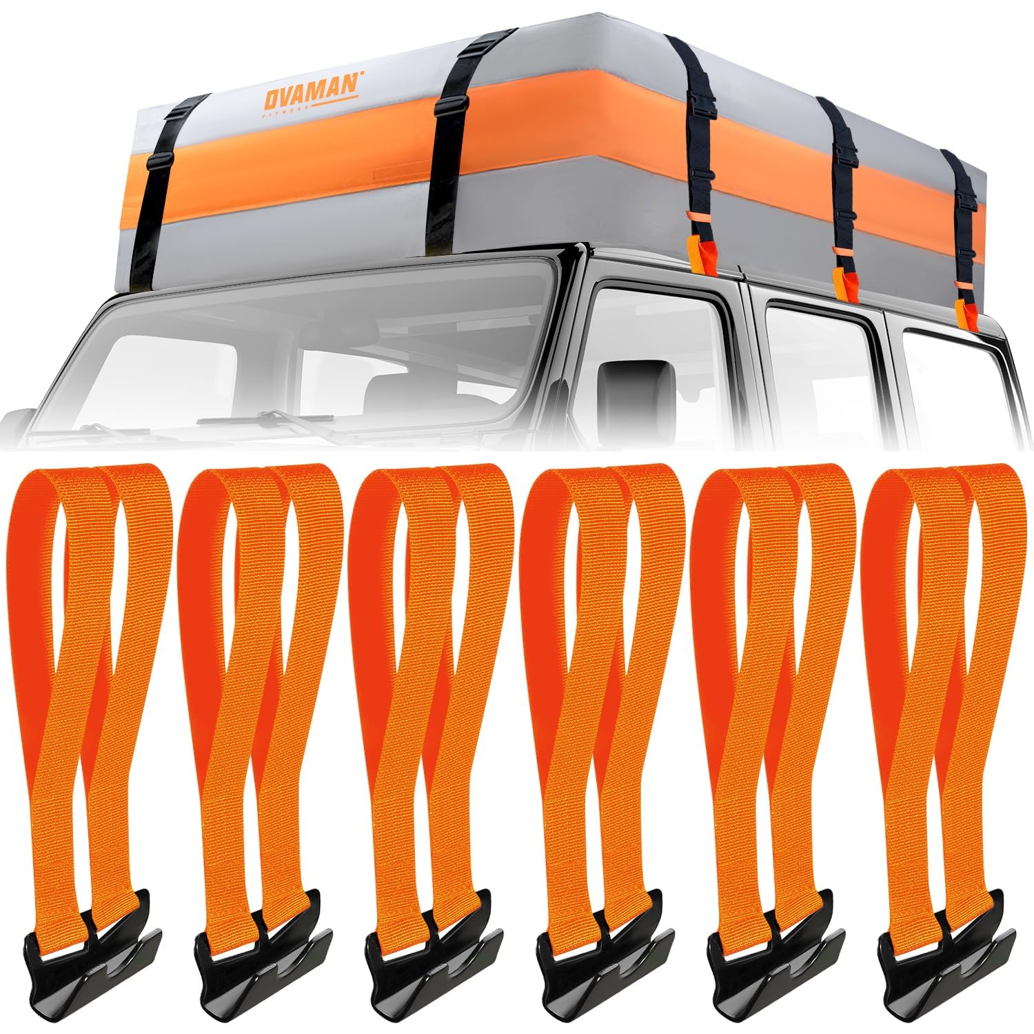 6 Rooftop Cargo Tie Down Hook Straps - Secure Any Car Roof Bag, Roof Rack Cargo Carrier, or Car Top Carrier, Durable and Solid, 