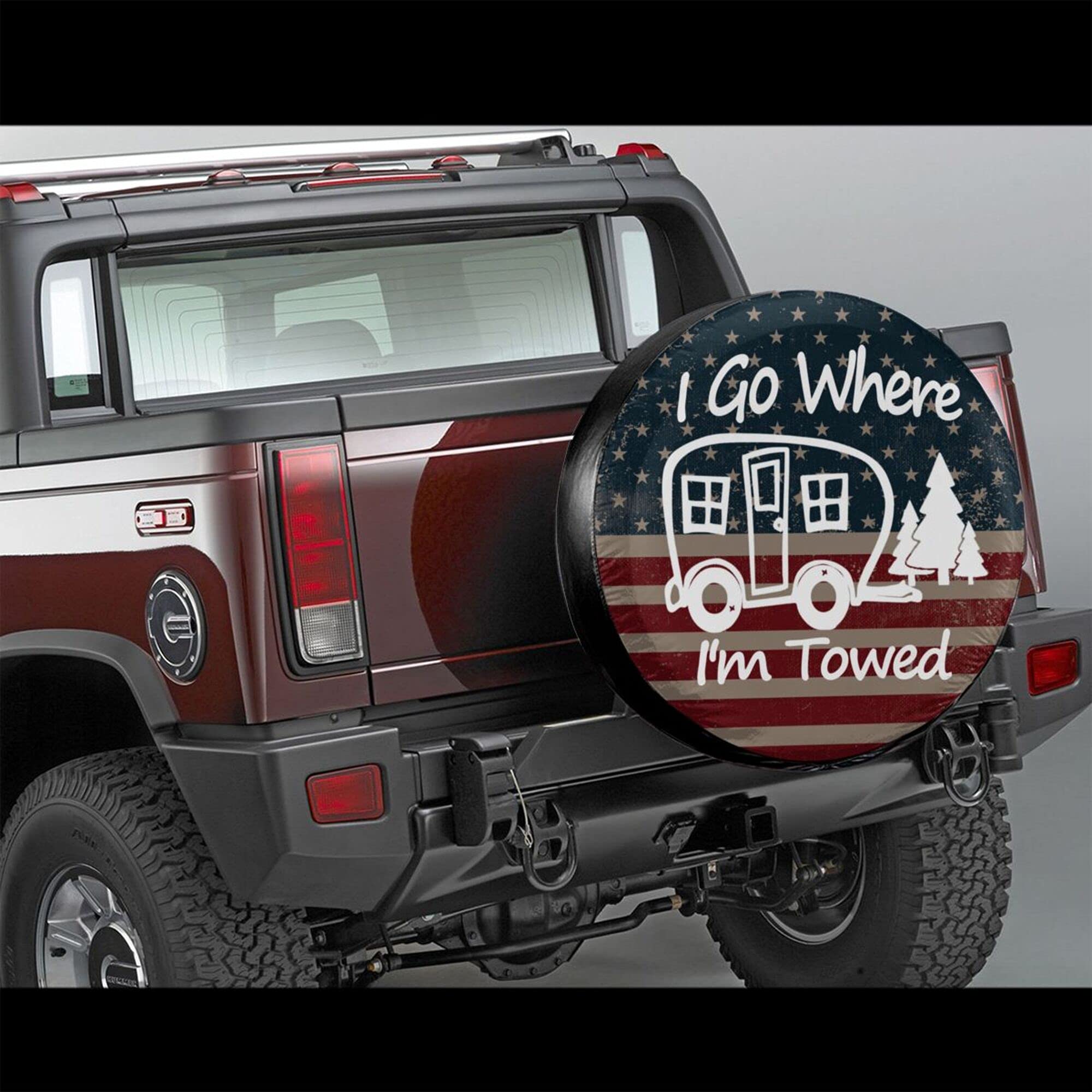 I Go Where I'M Towed American Flag Spare Tire Cover Waterproof Dust-Proof Universal 15 Inch Wheel Camper Spare Tire Cover Fit Fo