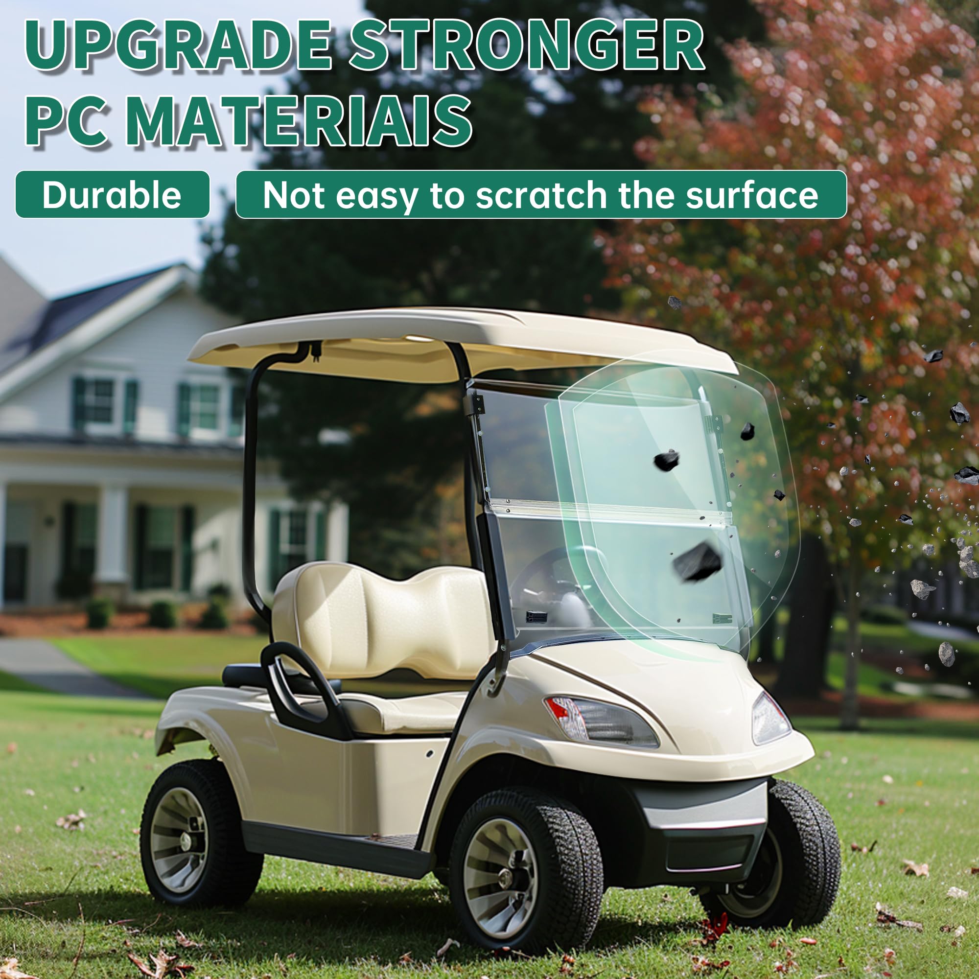 Clear Windshield Compatible With 2007-2016 Yamaha Drive G29 Gas Or Electric Models Folding Down Impact Resistant Windshield 38.7