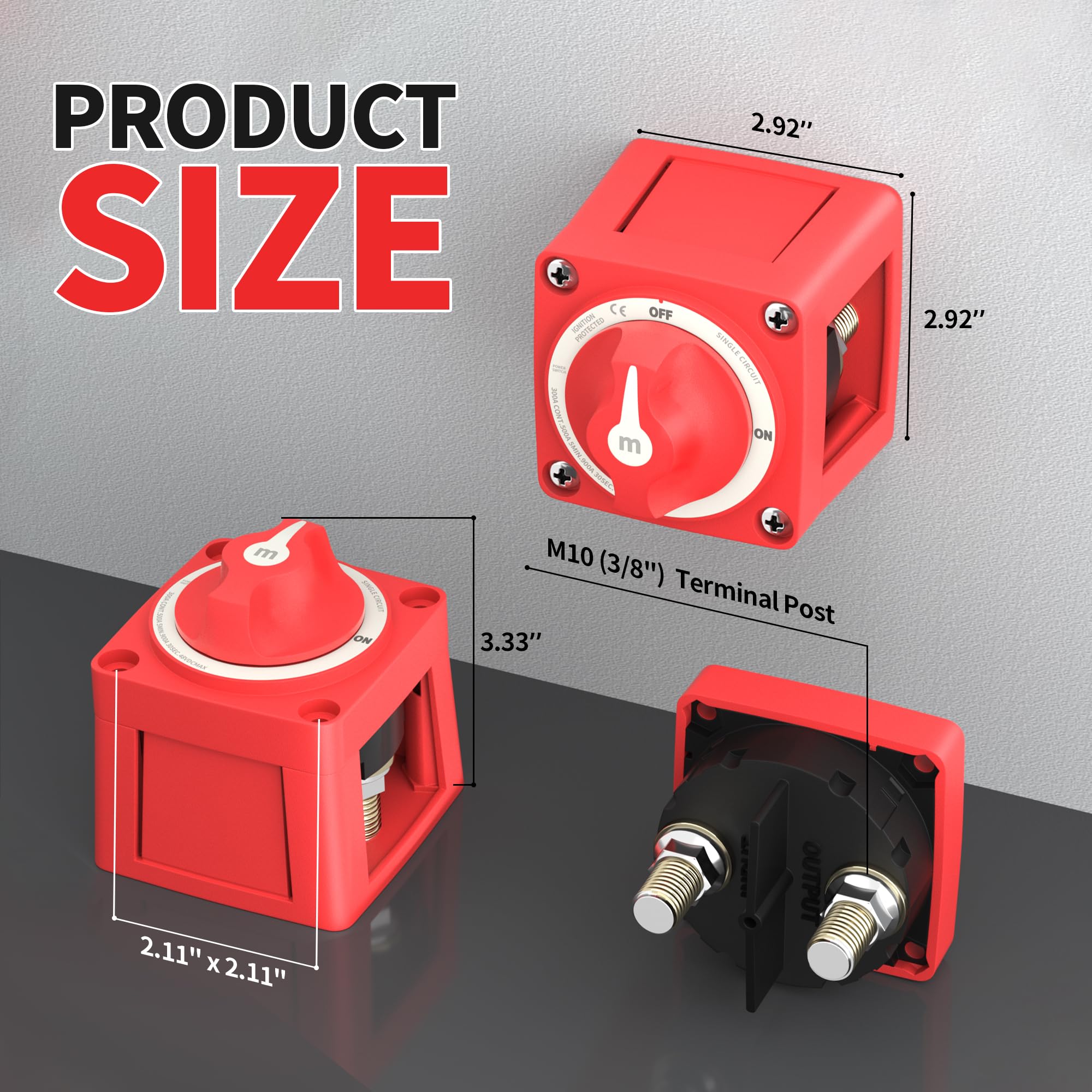 Rvmarinepat Boat Battery Disconnect Switch Waterproof 12V 48V Battery Shut Off Switch On/Off 300A Heavy Duty & Ignition Protecte