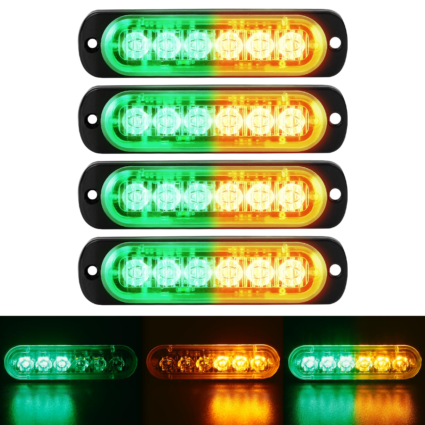 Seisso 4-Pack 6 Led Amber Strobe Lights Vehicles Trucks Emergency Strobe Lights Kit 12V -24V Warning Hazard Flash Strobe Lights