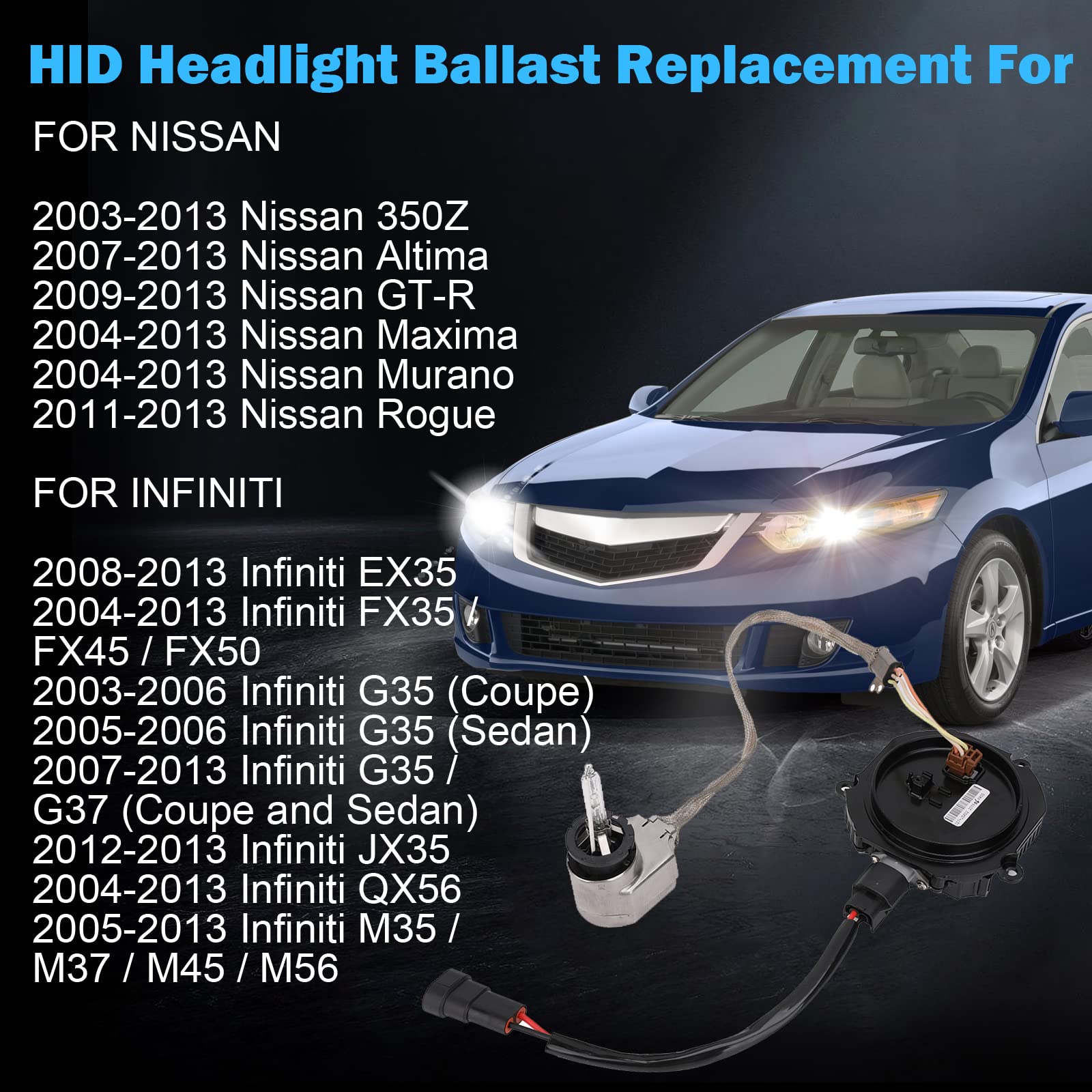 Xenon Hid Headlight Ballast Control Unit With Igniter & D2S Bulb - Compatible With Nissan Altima, 350Z, Maxima, Murano, Rogue, Infiniti G35, G37, Fx35- Replaces 28474-8991A 28474-89904 Nzmns111Lan