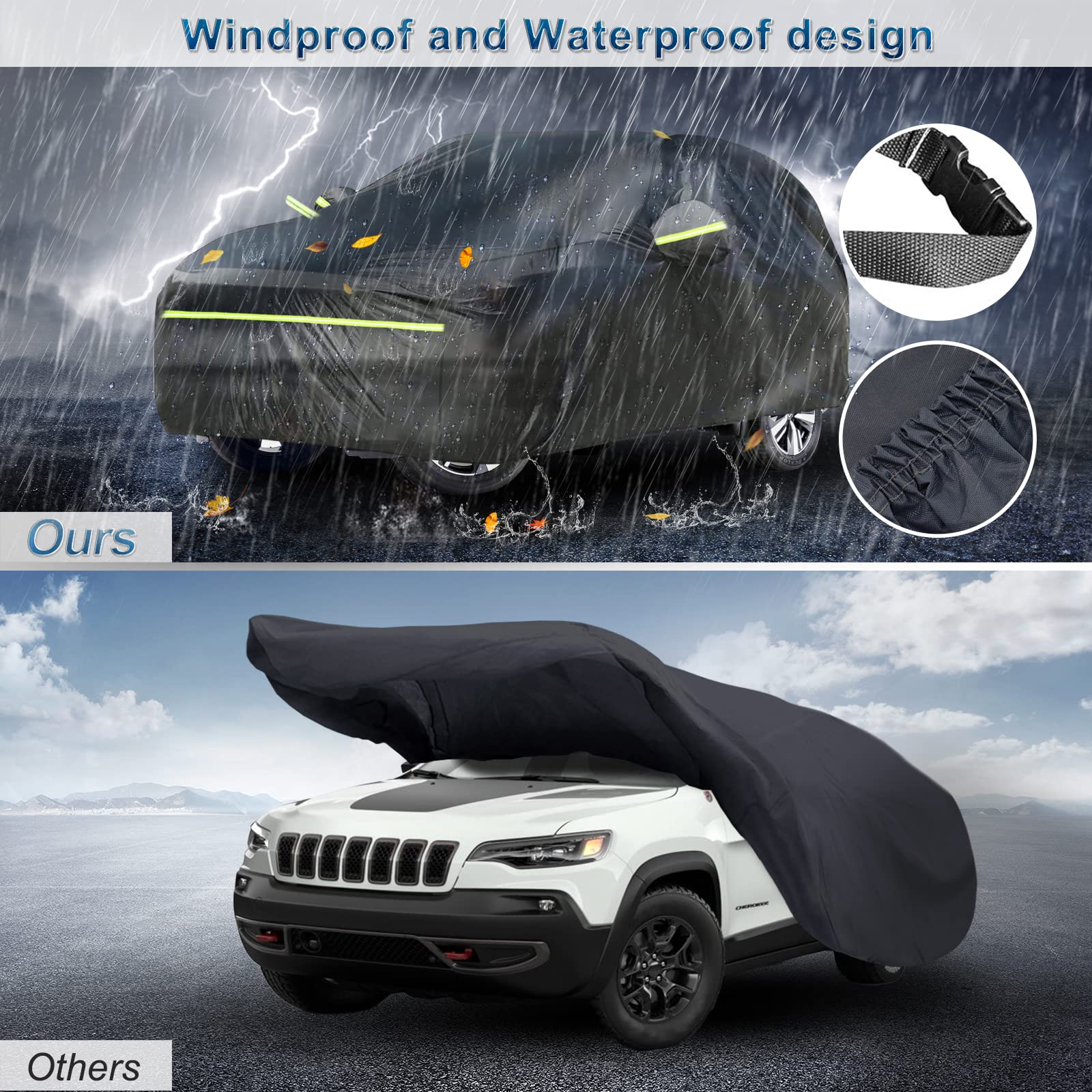 For Jeep Grand Cherokee Car Cover All Weather Waterproof Windproof 6 Layer Full Suv Car Covers Custom Fit For 2011-2023 Jeep Gra