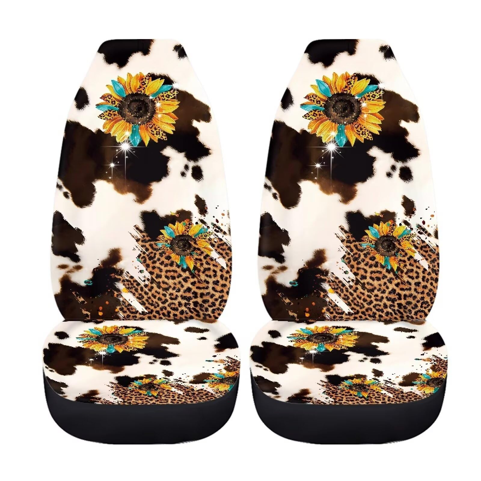 Tomeusey Leopard Sunflower Pattern Car Seat Cover Full Set, Front Rear Seat Cover 4 Pcs Car Seat Mats Full Set for Women Men, So