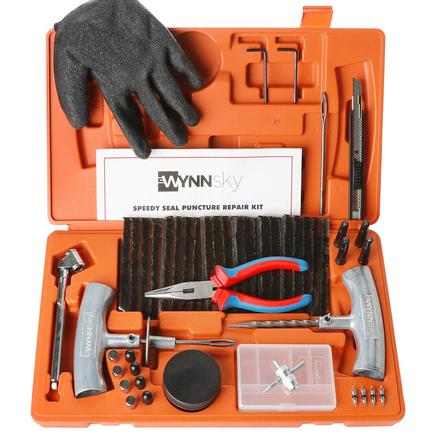 Wynnsky Heavy Duty Tire Repair Tools Kit - 54 Pcs Flat Tire Plug Kit For Motorcycle, Atv, Jeep, Truck, Tractor