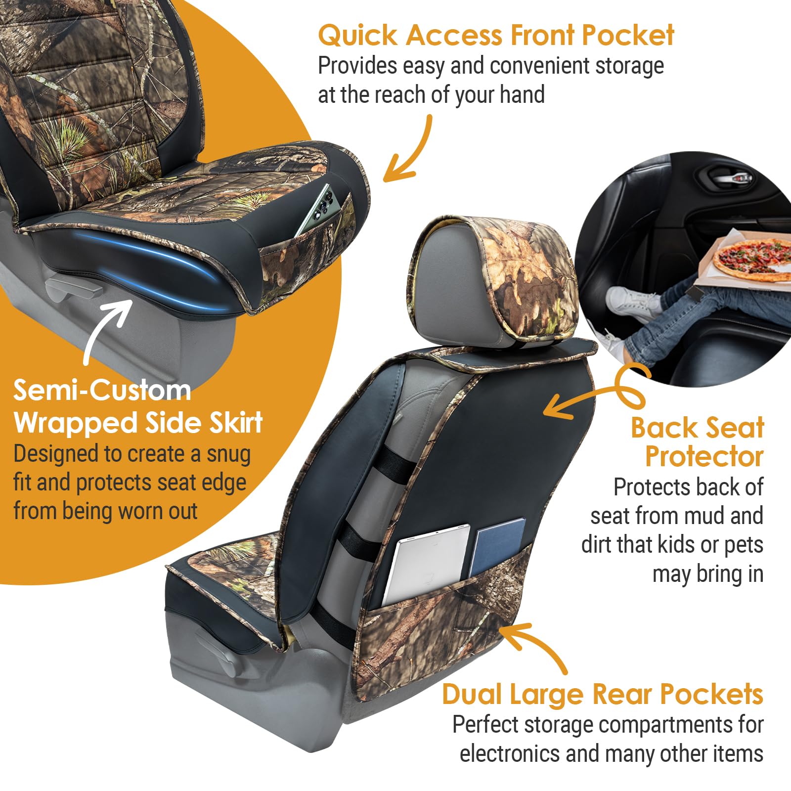 Mossy Oak Heavy Duty Premium Truck Seat Covers For Front Seats, Fits Full-Size Truck Suv, Padded Seat Cover With Bottom Wrap-Aro