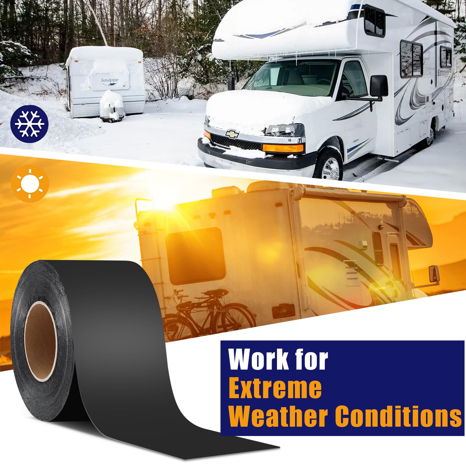 Butyl Sealant Tape, RV Roof Tape Black, 4 Inch x 50 Feet RV Repair Sealant Waterproof Tape, UV & Weatherproof Butyl Roofing Tape