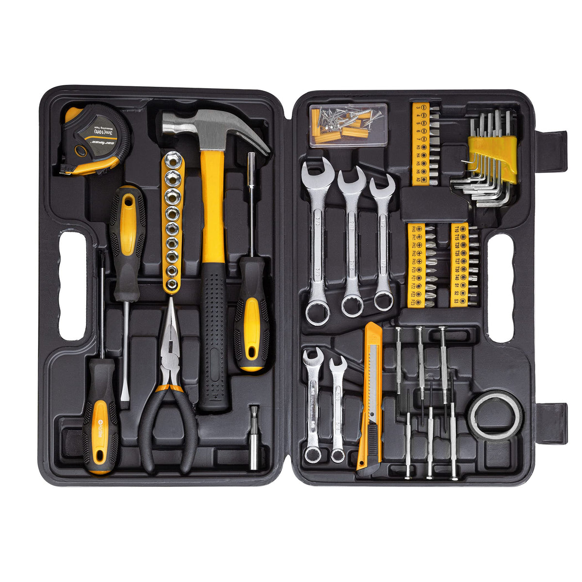Cartman 148 Piece Tool Set General Hand Tool Kit With Plastic Toolbox Storage Case, Automotive Set Yellow
