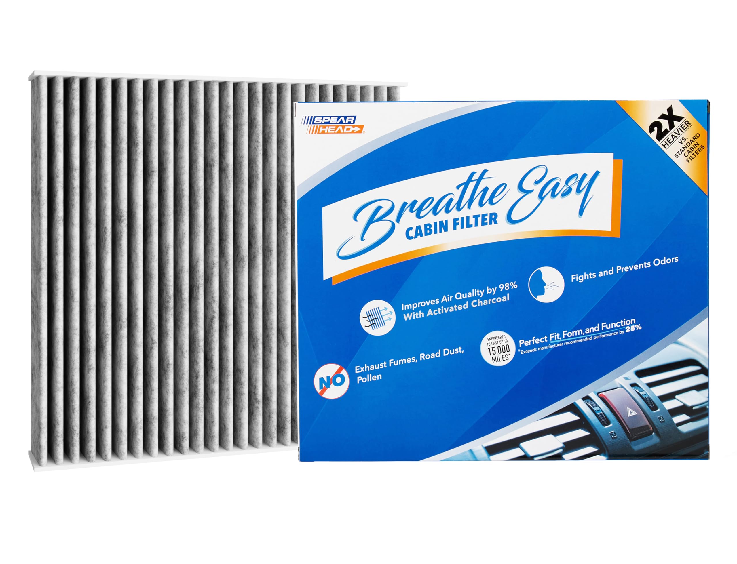 Spearhead Odor Defense Breathe Easy Ac & Heater Cabin Filter | Fits 2012-19 Fiat 500 Like Oem | Up To 25% Longer Lasting W/Activ