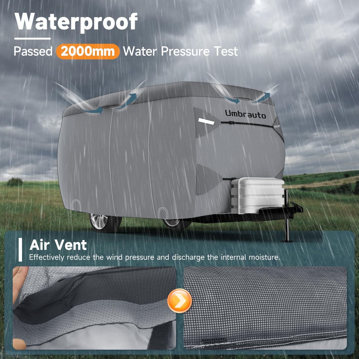 Umbrauto Fiberglass Travel Trailer Cover Fits 11'-13' Trailers, 2023 Upgraded 7 Layers Top Camper Rv Cover With Windproof Strap,