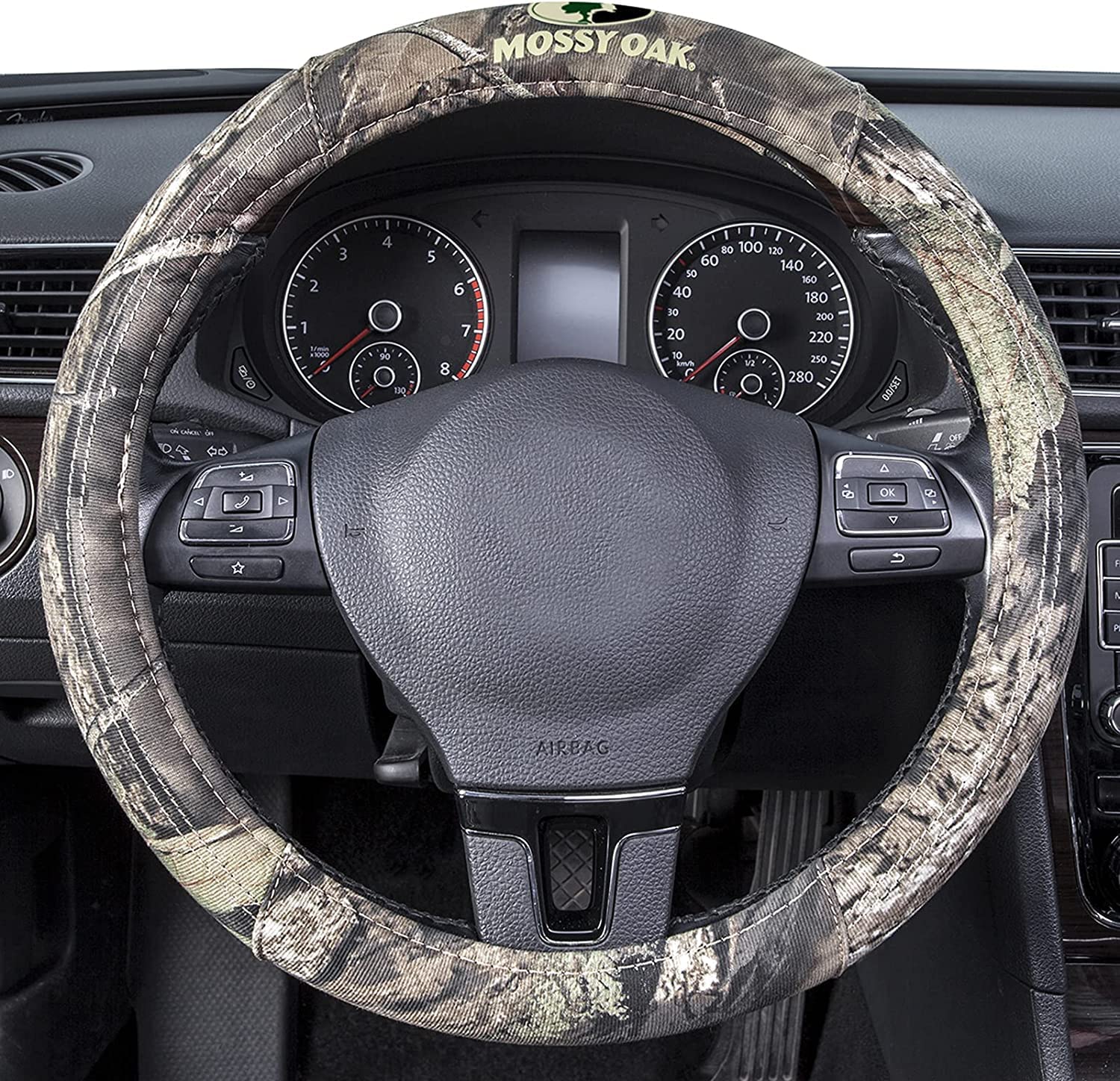 Mossy Oak Full Camo Steering Wheel Cover - Made From Premium Cotton Twill, Universal Fit For 14 1/2 To 15 Inches - Official Lice
