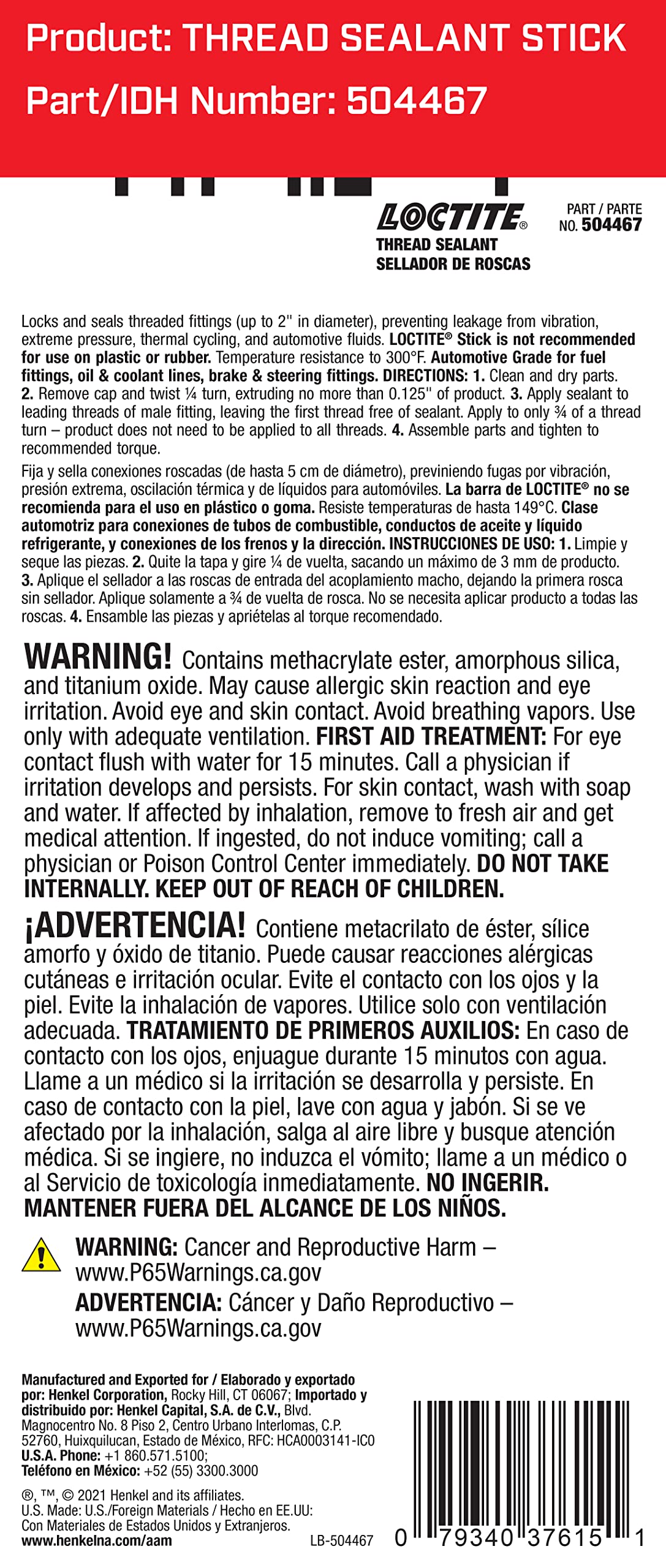 Loctite 504467 PST Thread Sealant Stick for Automotive: Rapid Cure, Controlled Lubricity, Semi-Solid Anaerobic, Immediate Low-Pr