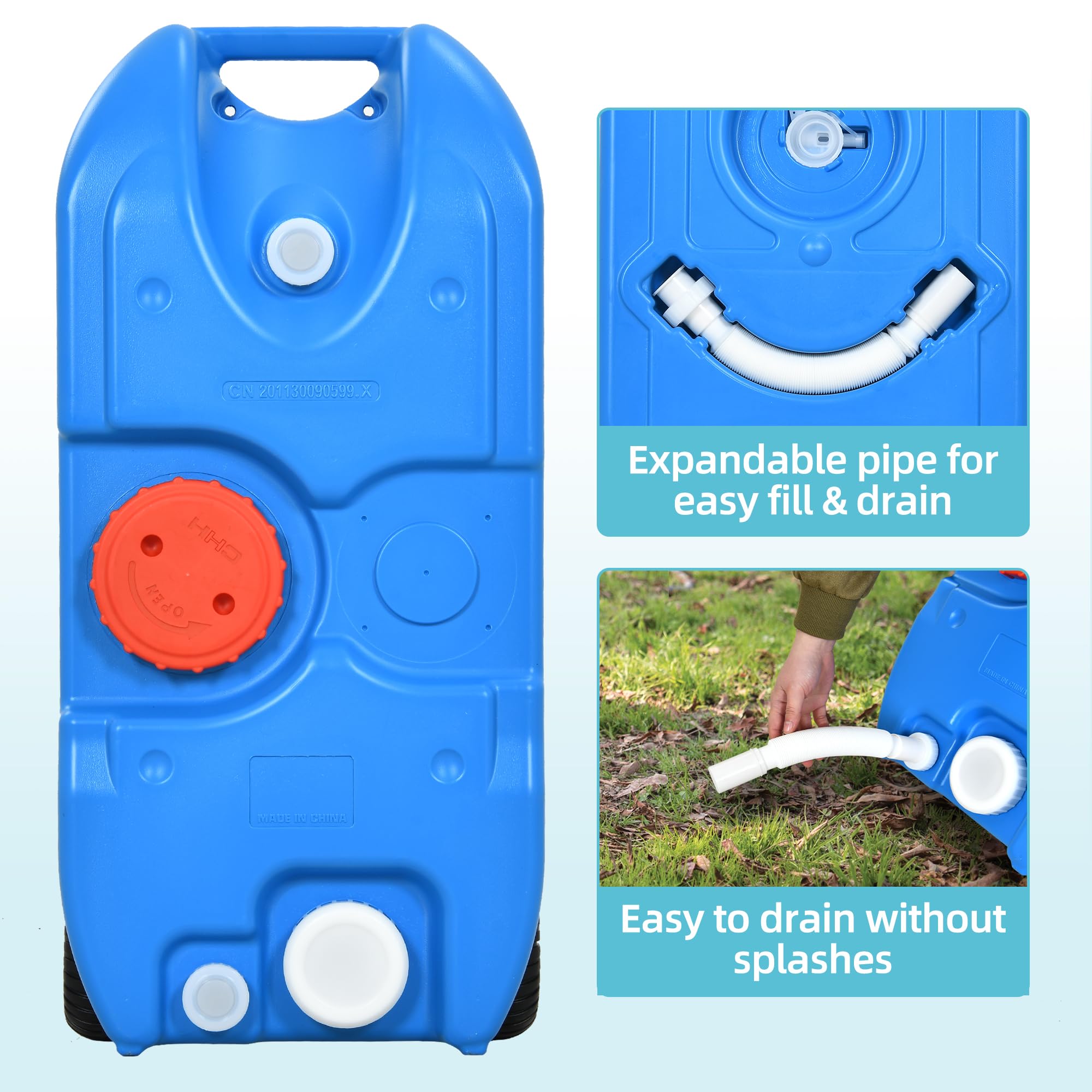 YITAMOTOR 40L Portable Water Tank with Solid Handle, Odorless Tote for Camper with Large Wheels, Portable Water Holding Tank wit