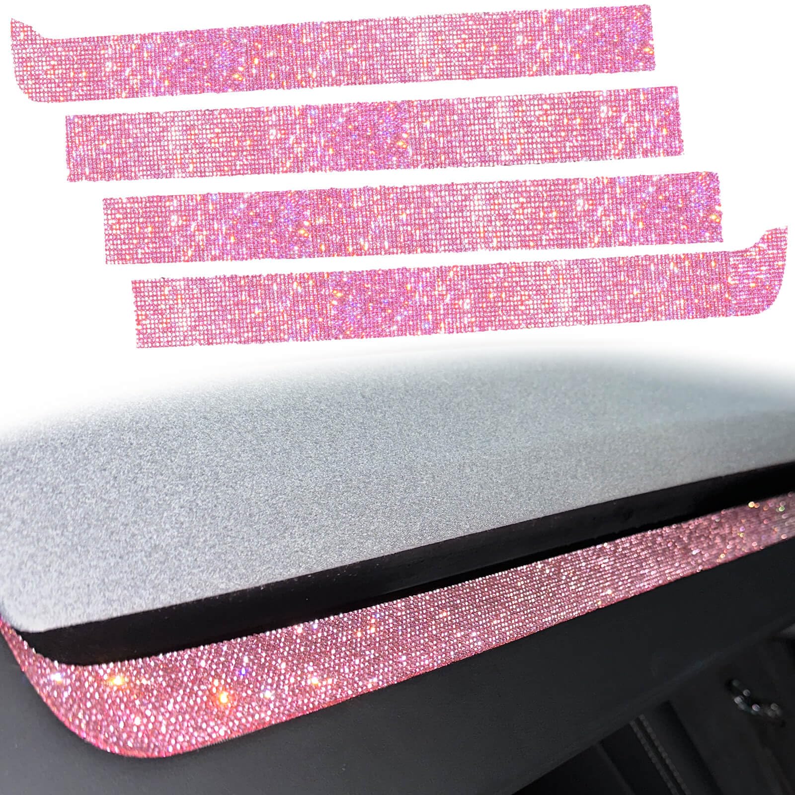 Yeapop 4 pcs of Bling Bling Dashboard Stickers Compatible with Tesla Model 3 Highland and Model Y Juniper. (Pink Rhinestones)