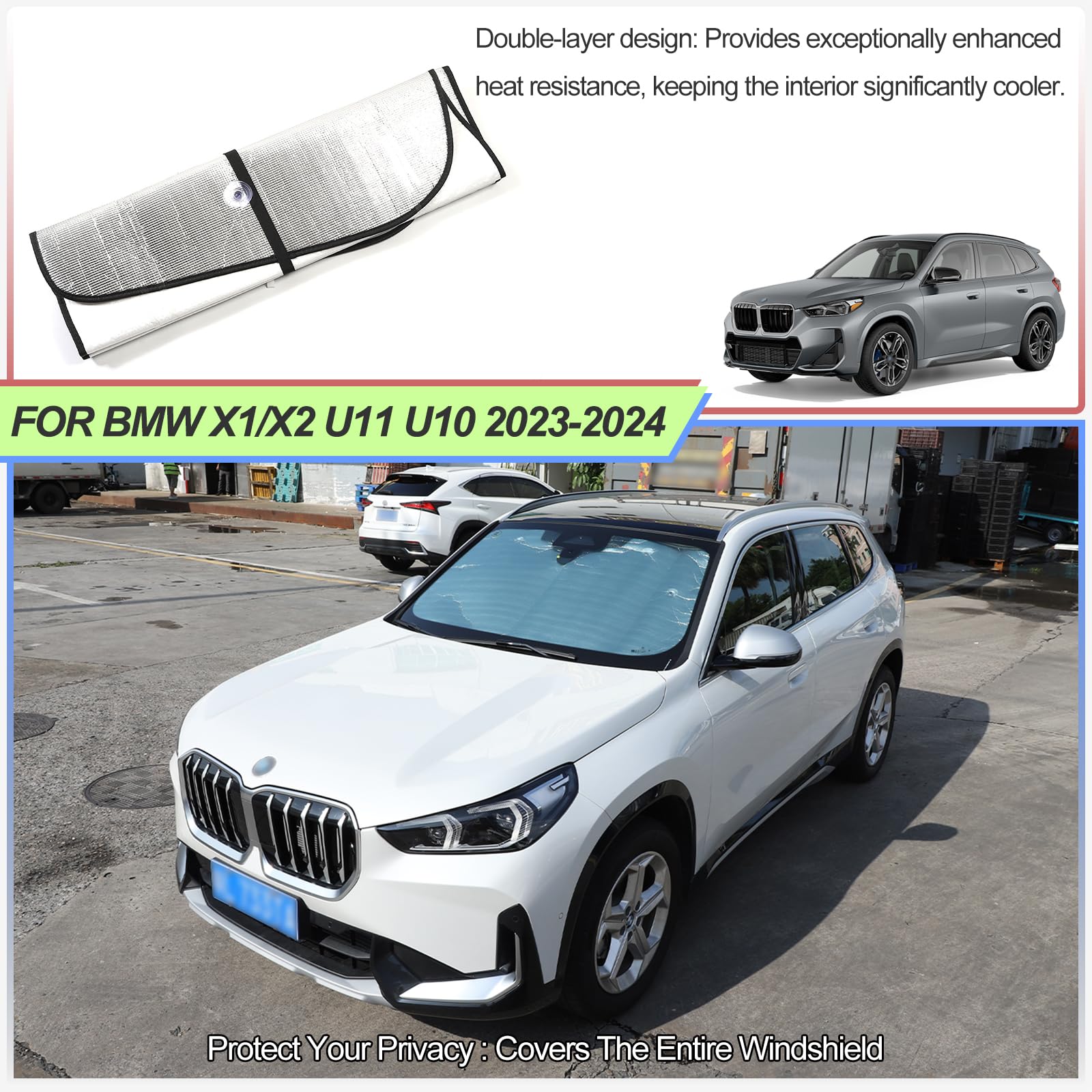 Windshield Sunshade For Bmw X1 X2 U11 U10 2023-2024 Front Window Sun Shade Foldable Reflective Sun Visor Custom Sunscreen Uv Blocker Privacy Protector Heatshield Keeps Your Vehicle Cool