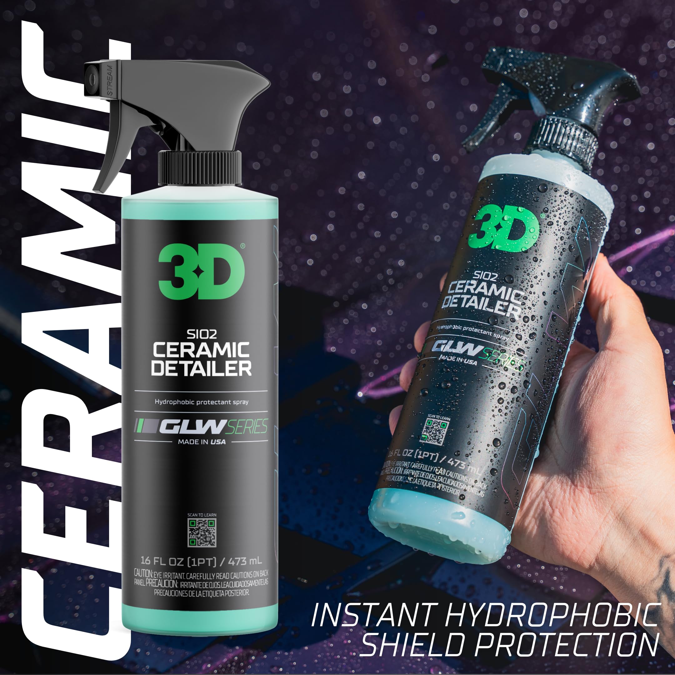 3D Ceramic Detailer, Glw Series | Hyper Gloss Finish | Sio2 Peak Hydrophobic Top Coat | Extends Life Of Waxes, Sealants, Coating