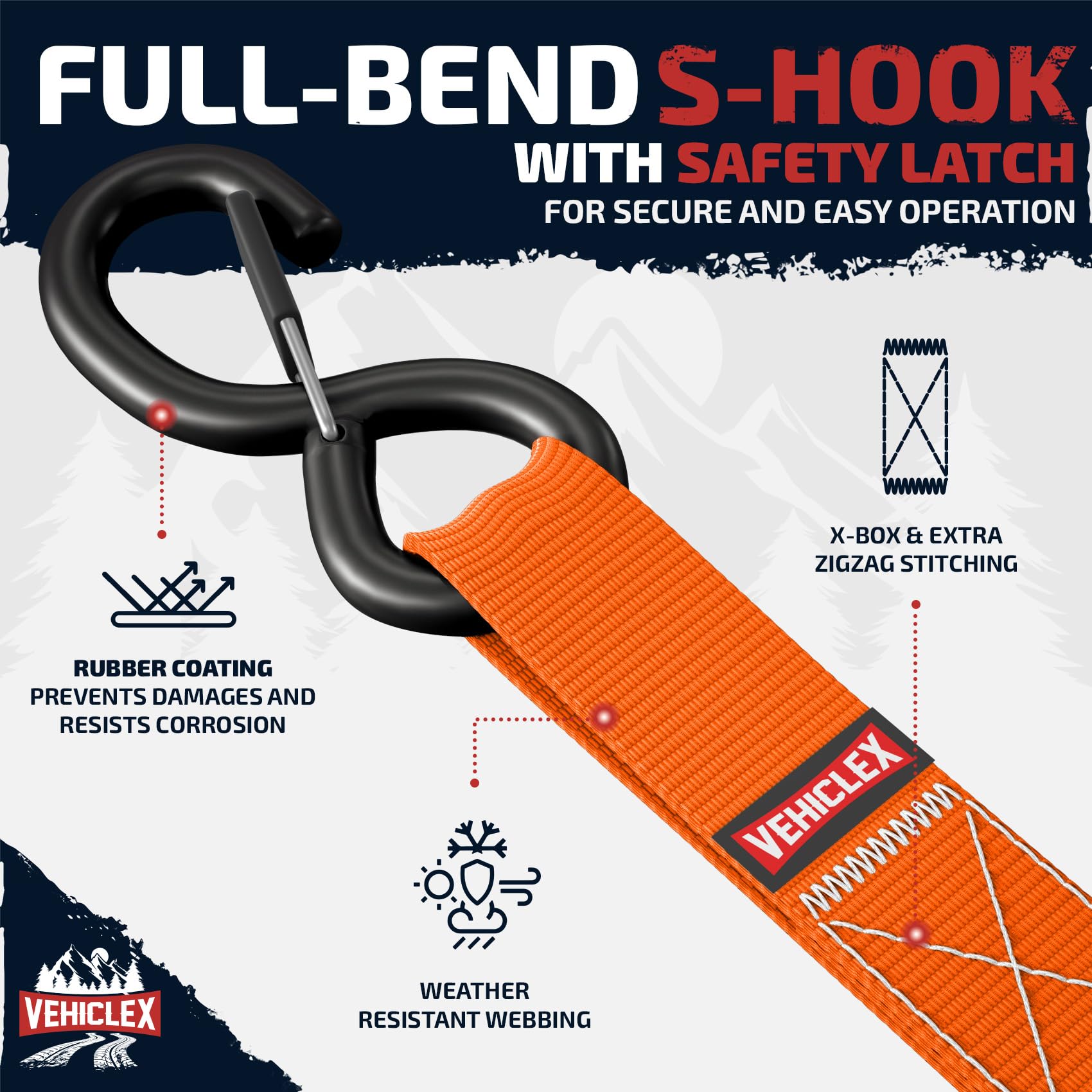 Ratchet Tie-Down Straps Set - (1' X 15', 2200Lbs Breaking Strength) - Vehiclex Soft Loops, Coated S-Hooks, Storage Bag For Atv, Motorcycle, Bicycle, Kayak, Cargo Securing, Orange