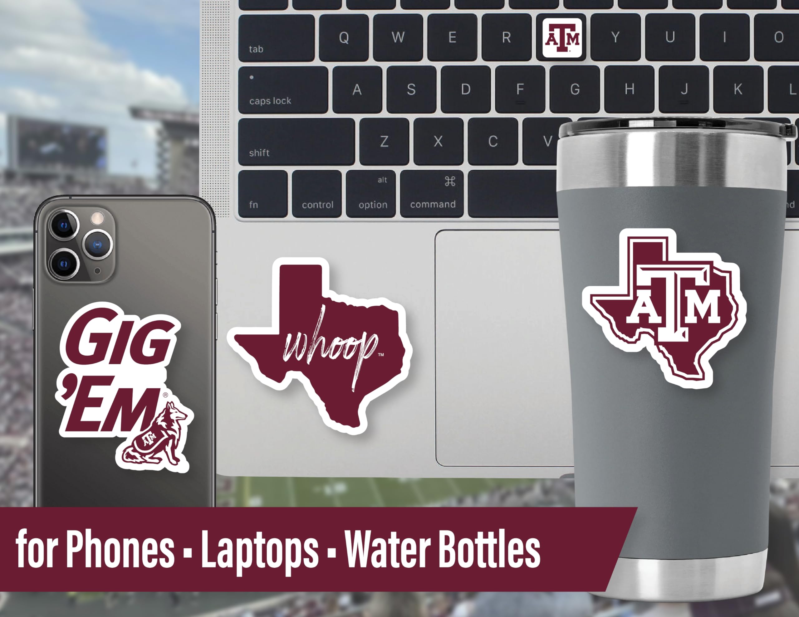 Texas A&M Stickers (14 Stickers) 2 Large 5'' For Car Windows 10 Medium 2.5'' For Water Bottles Laptops Phones And 2 Mini Keyboar