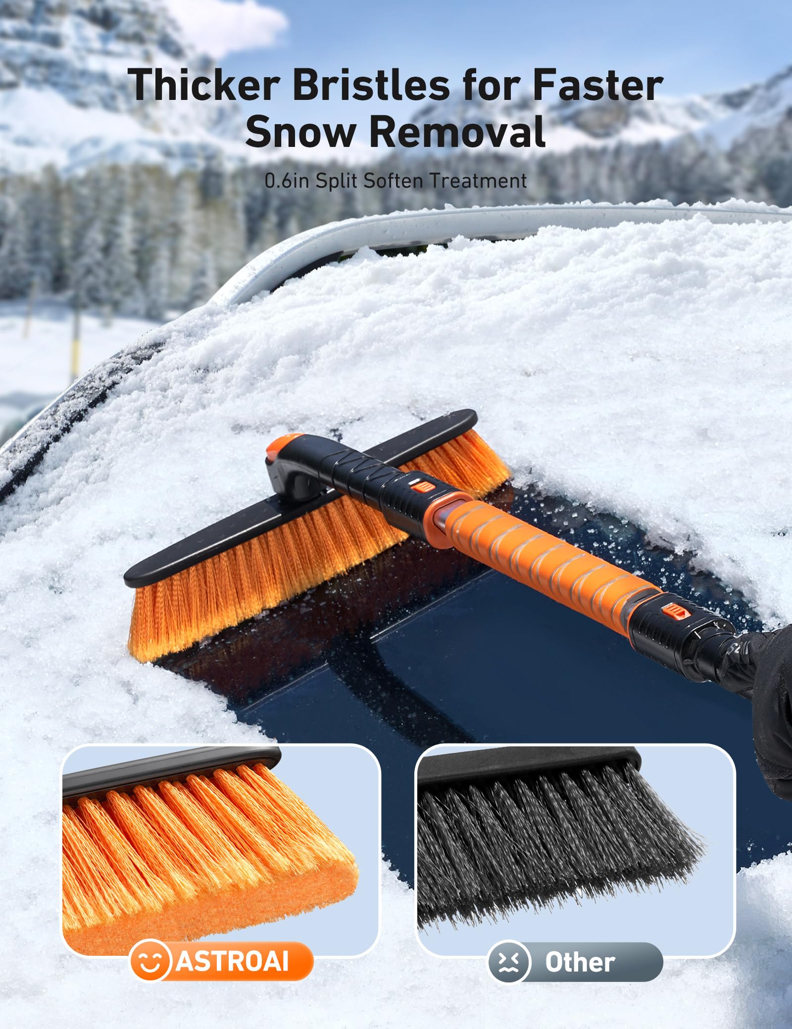 Astroai 39.37'' Ice Scrapers For Car Windshield And Snow Brush With Foam Grip And 360 Pivoting Brush Head For Christmas Car Auto