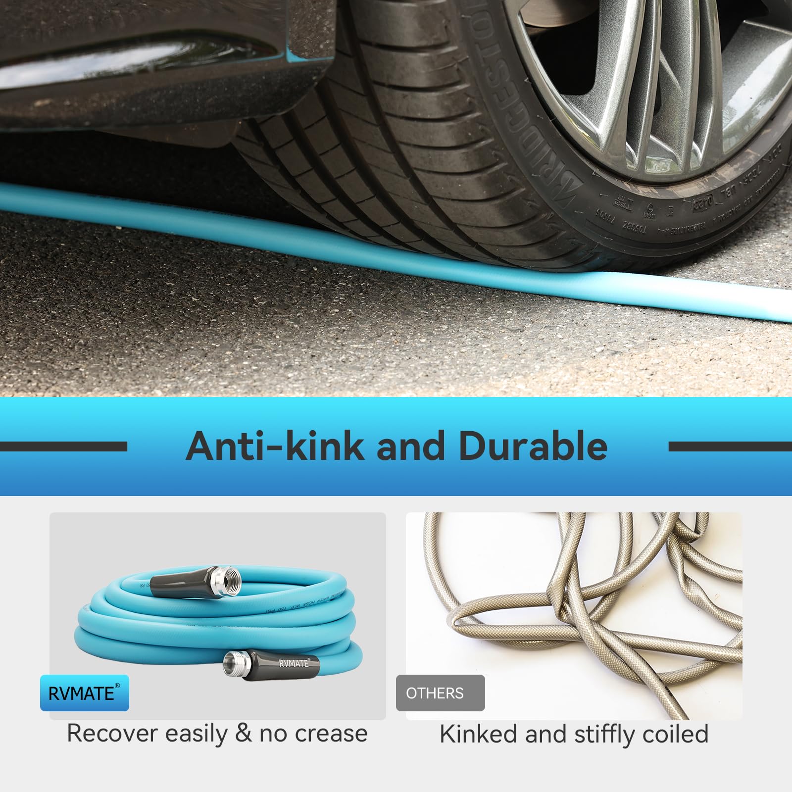 Rvmate Rv Water Hose 100Ft, 5/8    Inner Diameter Drinking Water Hose Lead-Free, No Leaking Garden Hose For Rv/Trailer/Camping,