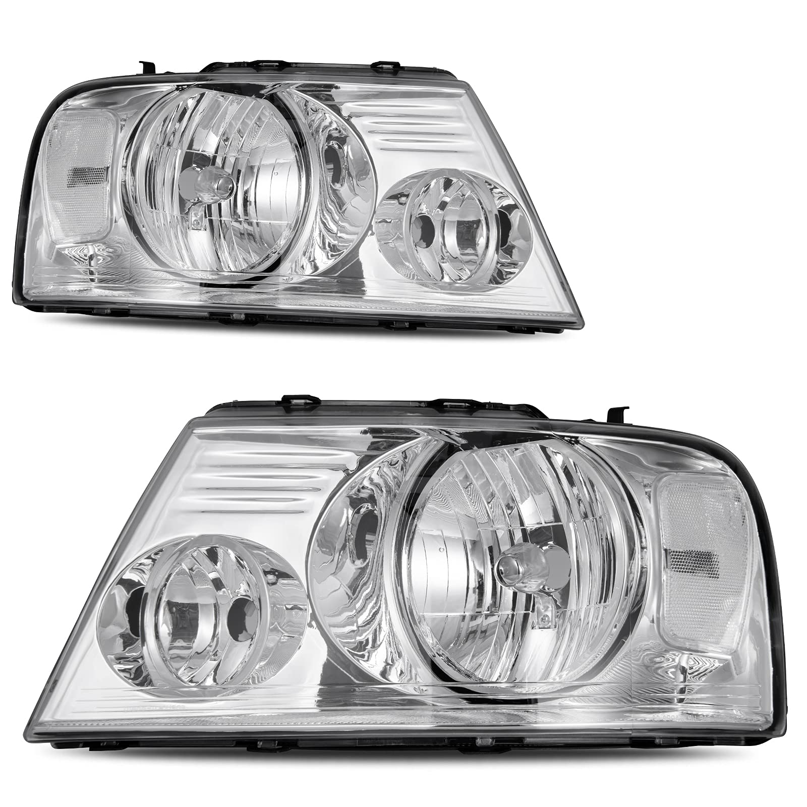 Autosaver88 Headlight Assembly Compatible With 2004 2005 2006 2007 2008 Ford F-150 Chrome Housing Clear Reflector Clear Lens Pas