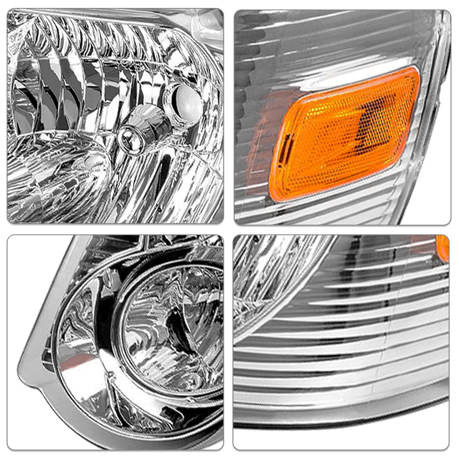Sockir Headlight Assembly Replacement For 2006-2010 Ford Explorer Oe Style Headlamp Passenger & Driver Side(Chrome Housing With Amber Reflector)