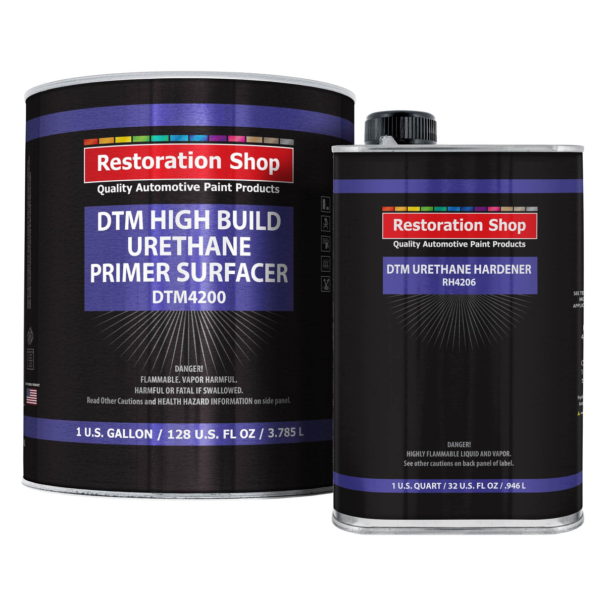 Restoration Shop 1.25 Gallon 2K High Build Primer Automotive Paint Kit - 1 Gal. Gray Urethane Primer Surfacer, 1 Qt Hardener, 4: