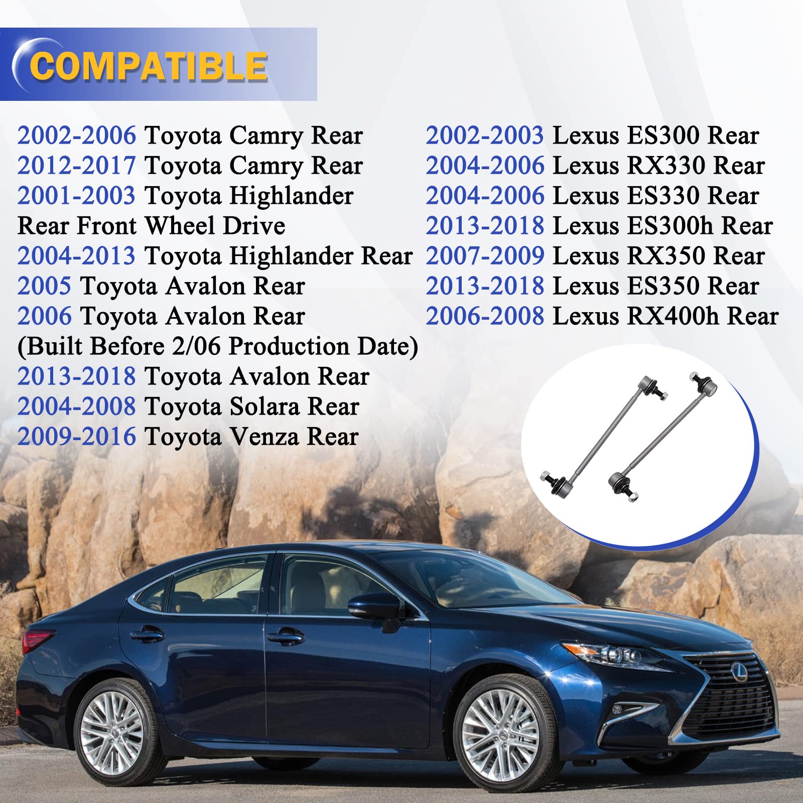 X4XZ K90345 Zinc-Nickel Alloy Rear Stabilizer Sway Bar Links for Toyota Camry, Highlander, Lexus RX350, ES300, Avalon, Venza