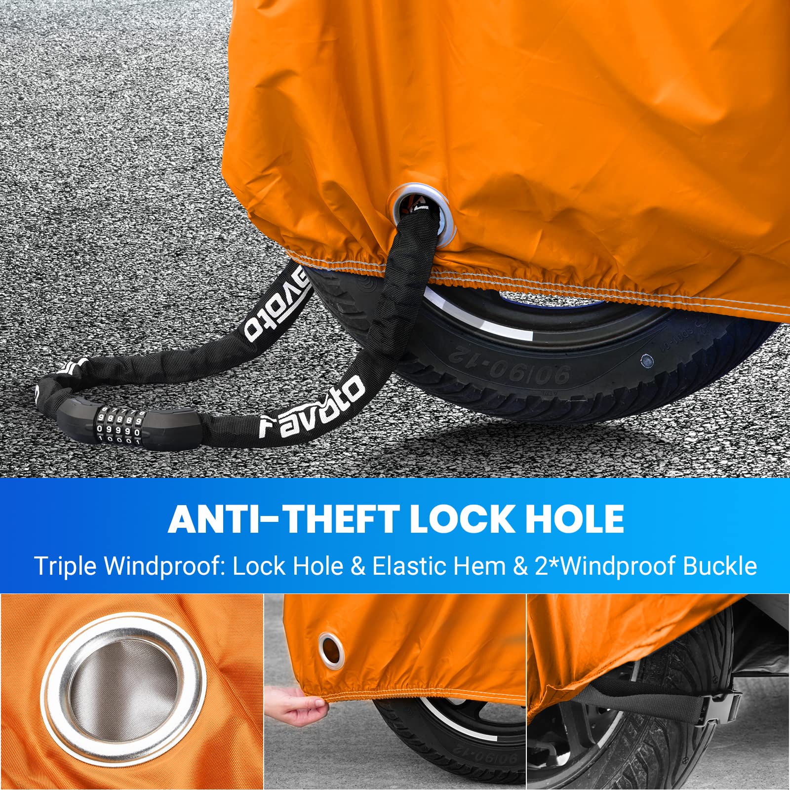 Favoto Motorcycle Cover Universal Heavy Duty Oxford Fabric With Lock-Hole 3 Night Reflectors Windproof Buckles Carrying Bag Wate