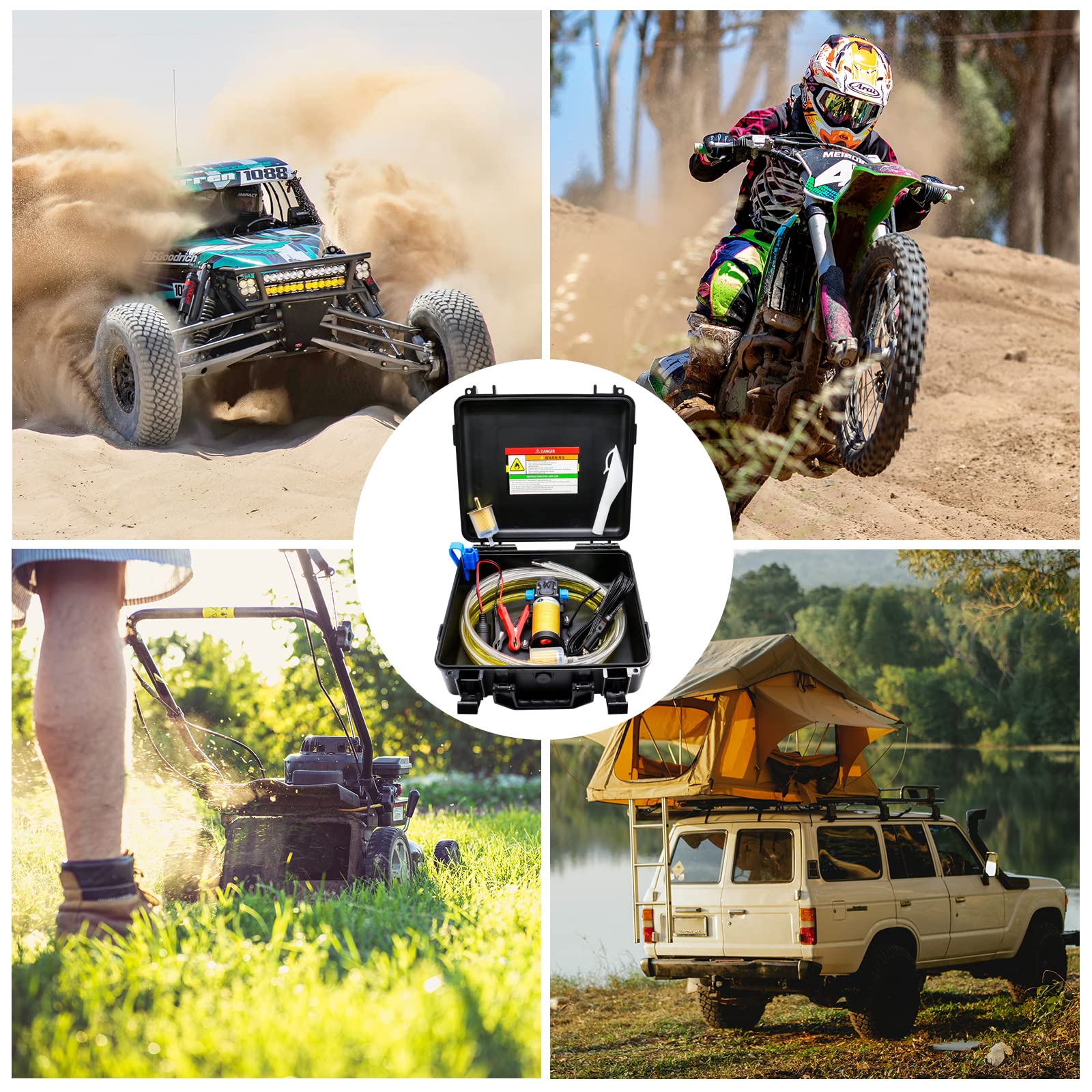 12V Fuel Transfer Pump Set, Moves Up To 85 Gallons Of Gas Or Diesel Per Hour With Upgraded Carrying Case & Pulley Lead Pipe, Gre