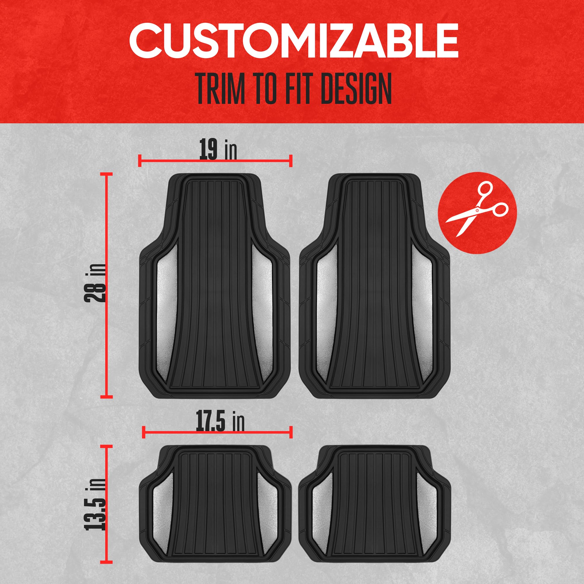 Motor Trend ChromeTech Car Floor Mats Full Set - Durable Rubber Floor Mats for Cars with Two Tone Accent, All Weather Interior P