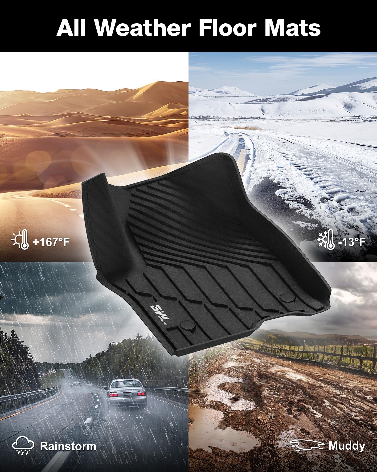 3W Floor Mats Fit For 2021 2022 2023 2024 2025 Chevy Tahoe/Gmc Yukon/Cadillac Escalade 7 Seat, Tpe All Weather Custom Fit Car Ac