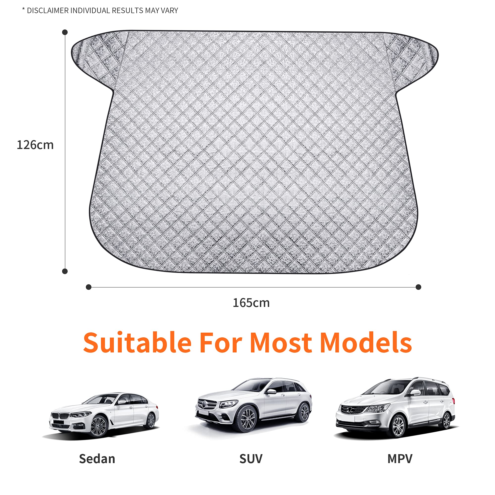 Tapha Extra Large Windshield Snow Cover For Ice & Sleet, Freeze Protector For Auto Coupe Sedan Truck Van Suv, 63'' X 49.6'' Inch