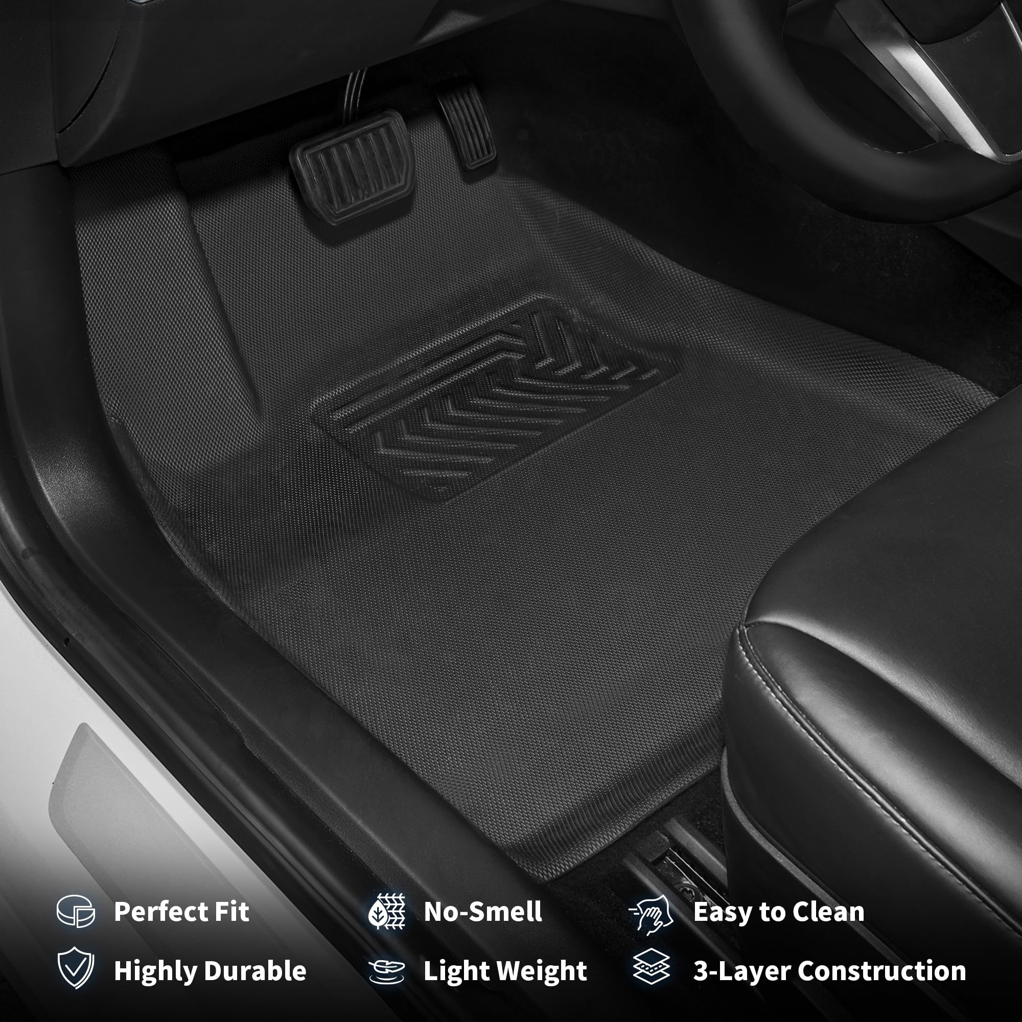 Oedro Floor Mats & Backrest Mat Fit For Tesla Model Y 7 Seater 2025-2020, All Weather Tpe Custom Fit For Model Y Floor Mats Acce