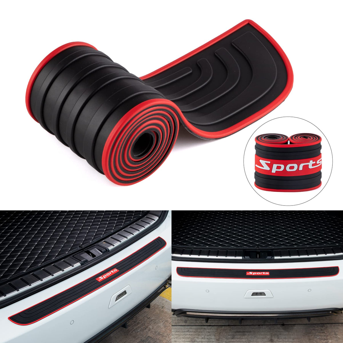 Singaro Car Rear Bumper Protector, 41Inch X3.5Inch Car/Suv Universal Rubber Anti-Scratch Trunk Exterior Accessories(Black-White-