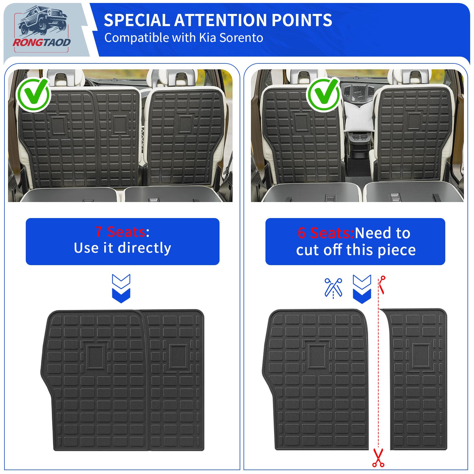 Rongtaod Trunk Mat Compatible with 2021-2025 Kia Sorento 6&7 Seats Cargo Mat Cargo Liner Trunk Liner Back Seat Cover Protector K