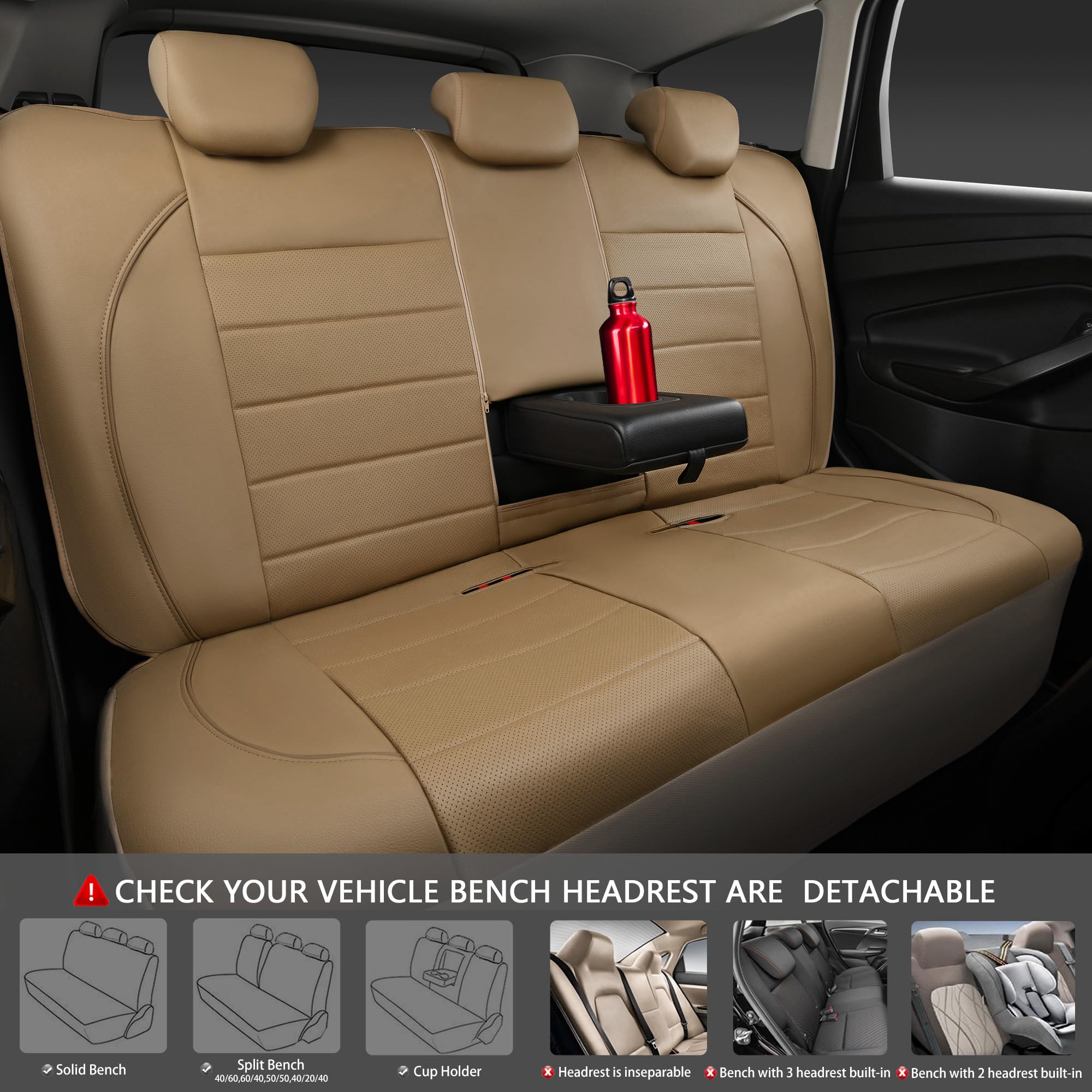 Car Pass Piping Leather Seat Cover,Universal Fit With Composite Sponge Inside,Airbag Compatible And Reserved Opening Holes,Insid