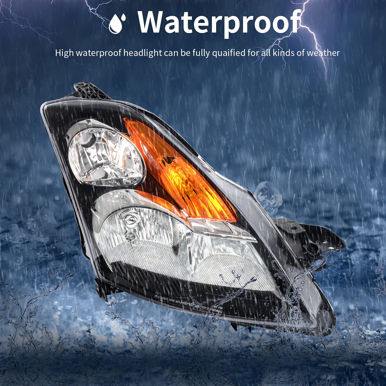 Autosaver88 Headlight Assembly Compatible With 07 08 09 Altima Sedan 4-Door 2007 2008 2009 Altima Black Housing With Amber Refle