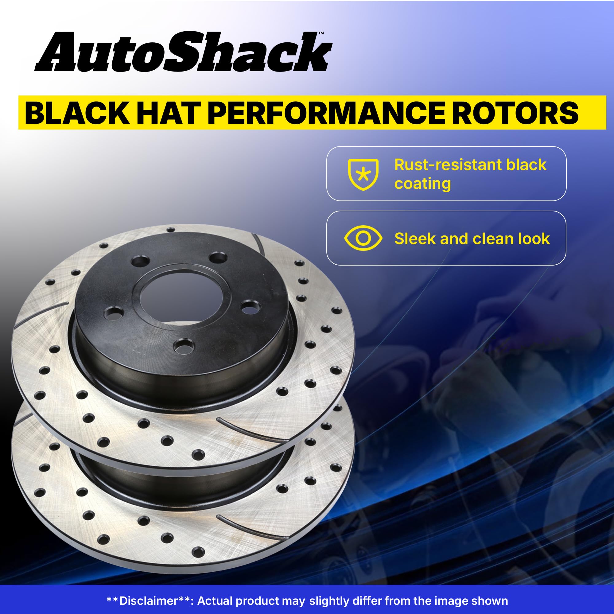 Autoshack Front And Rear Drilled Slotted Brake Rotors Black Set Of 4 Replacement For 2010-2015 Chevrolet Camaro 3.6L V6 Rwd Pr65